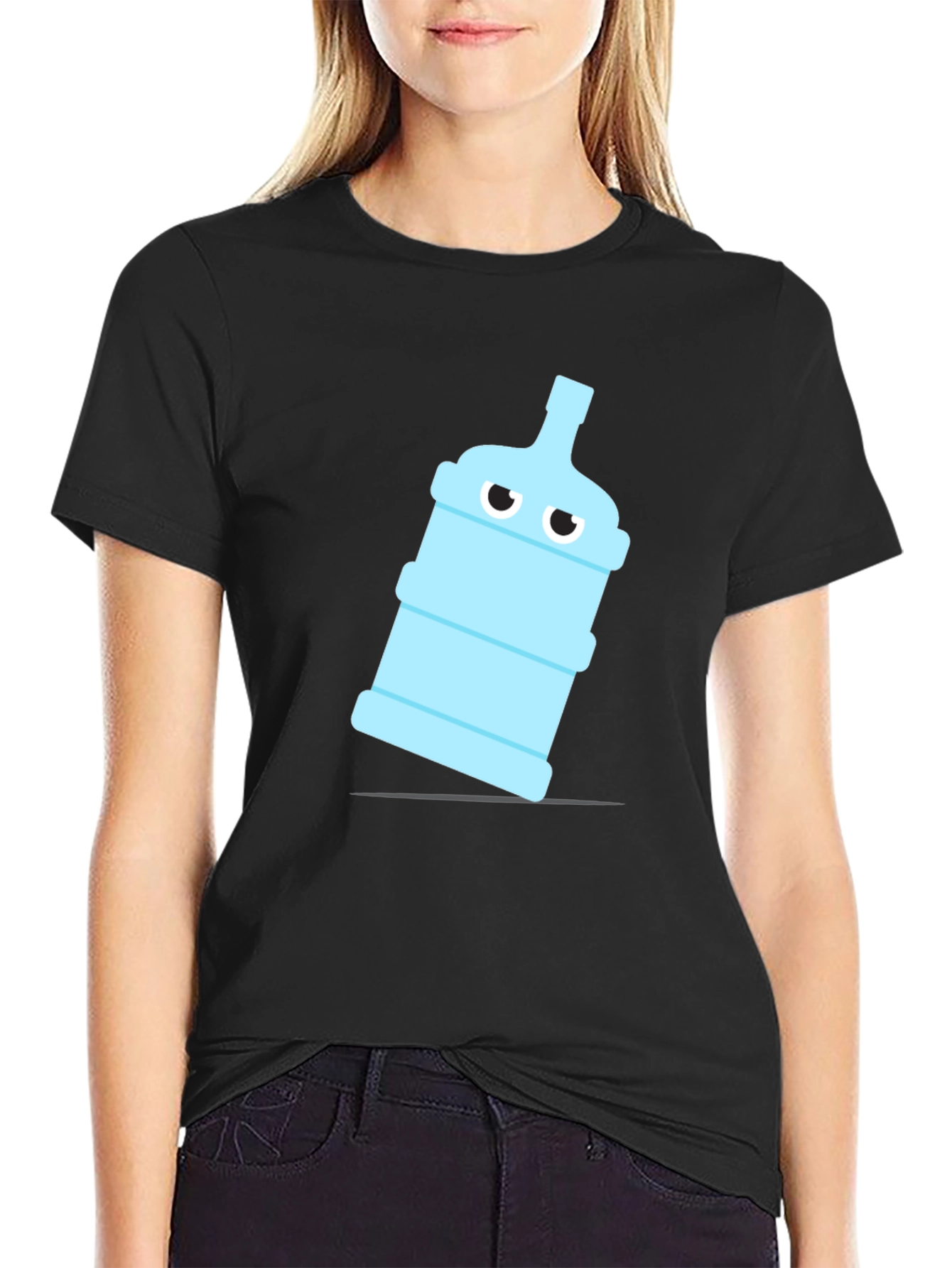Funny Water Bottle Graphic Tee - Black Cotton T-Shirt
