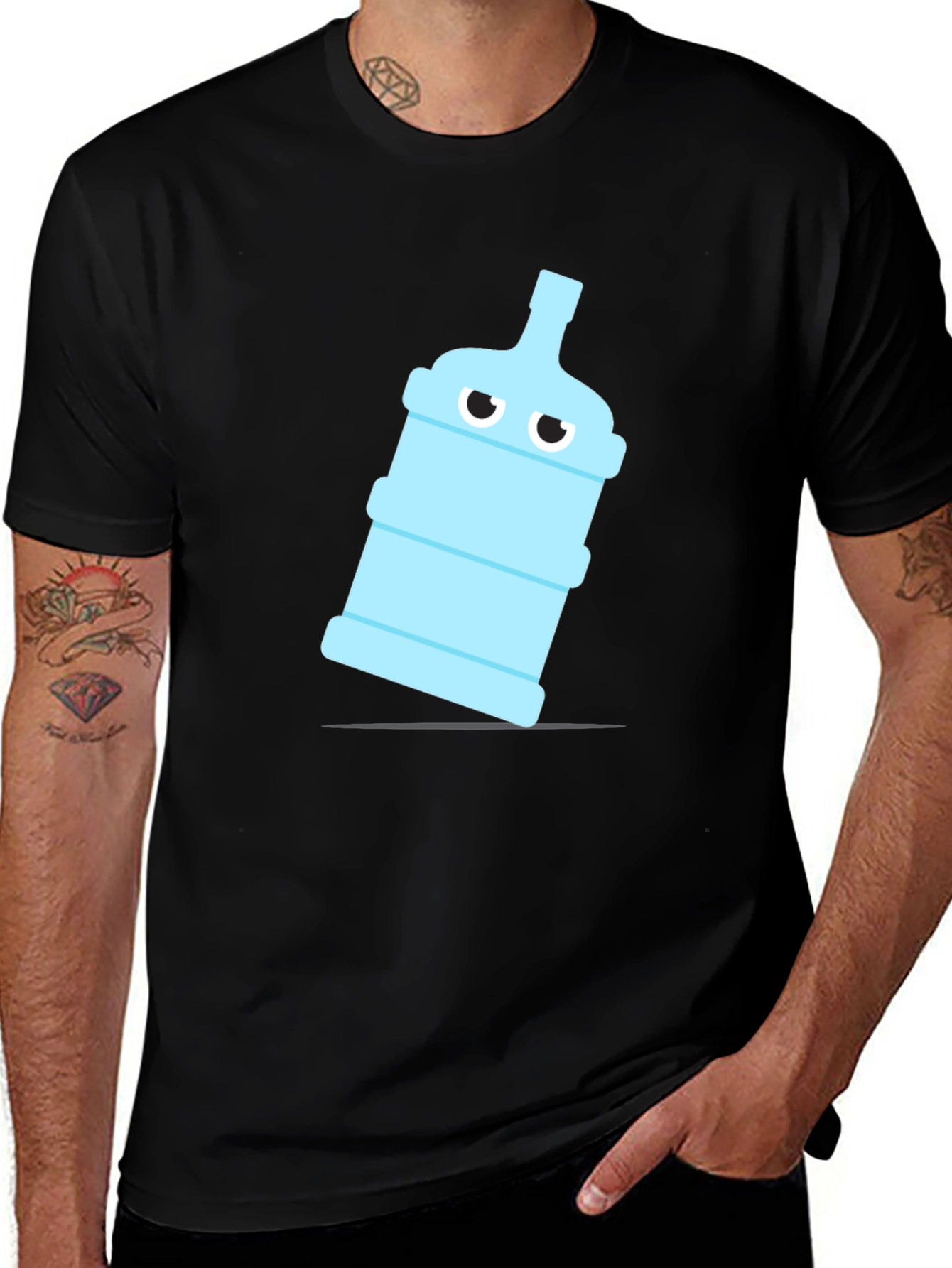 Funny Water Bottle Graphic Tee - Black Cotton T-Shirt
