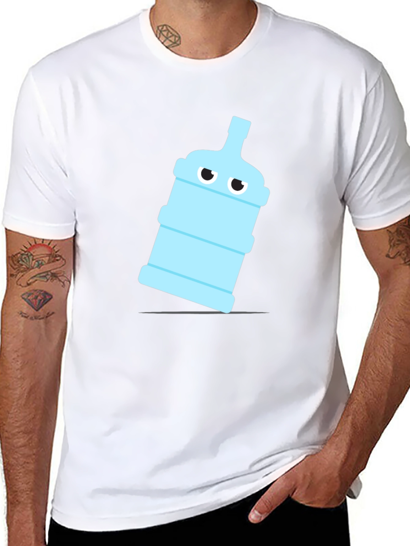 Funny Water Bottle Graphic Tee - Black Cotton T-Shirt