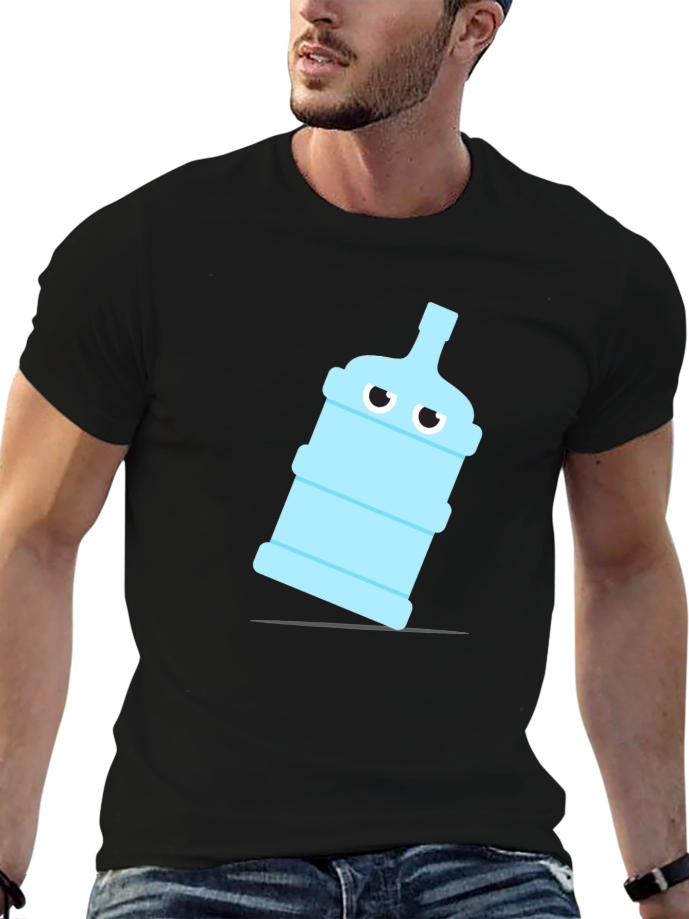 Funny Water Bottle Graphic Tee - Black Cotton T-Shirt