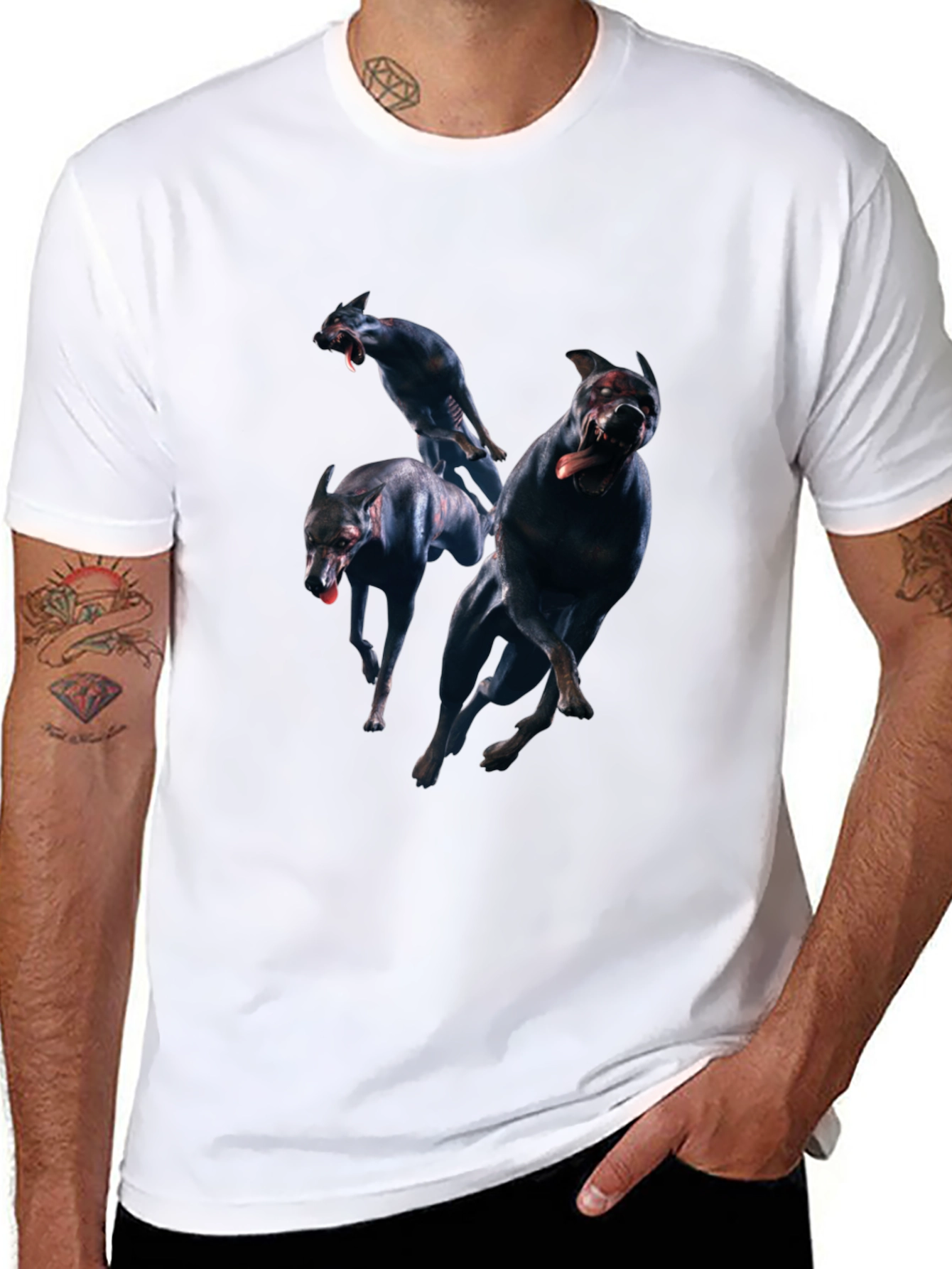 Mens Black T-Shirt with Dog Graphic