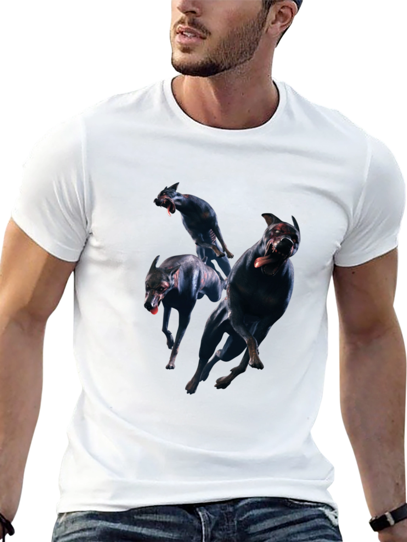 Mens Black T-Shirt with Dog Graphic