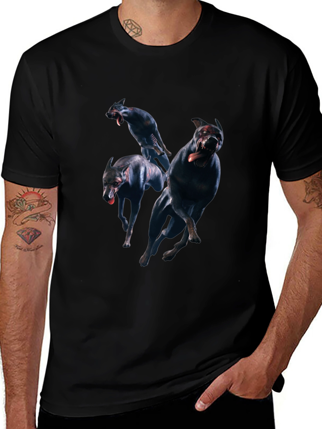 Mens Black T-Shirt with Dog Graphic