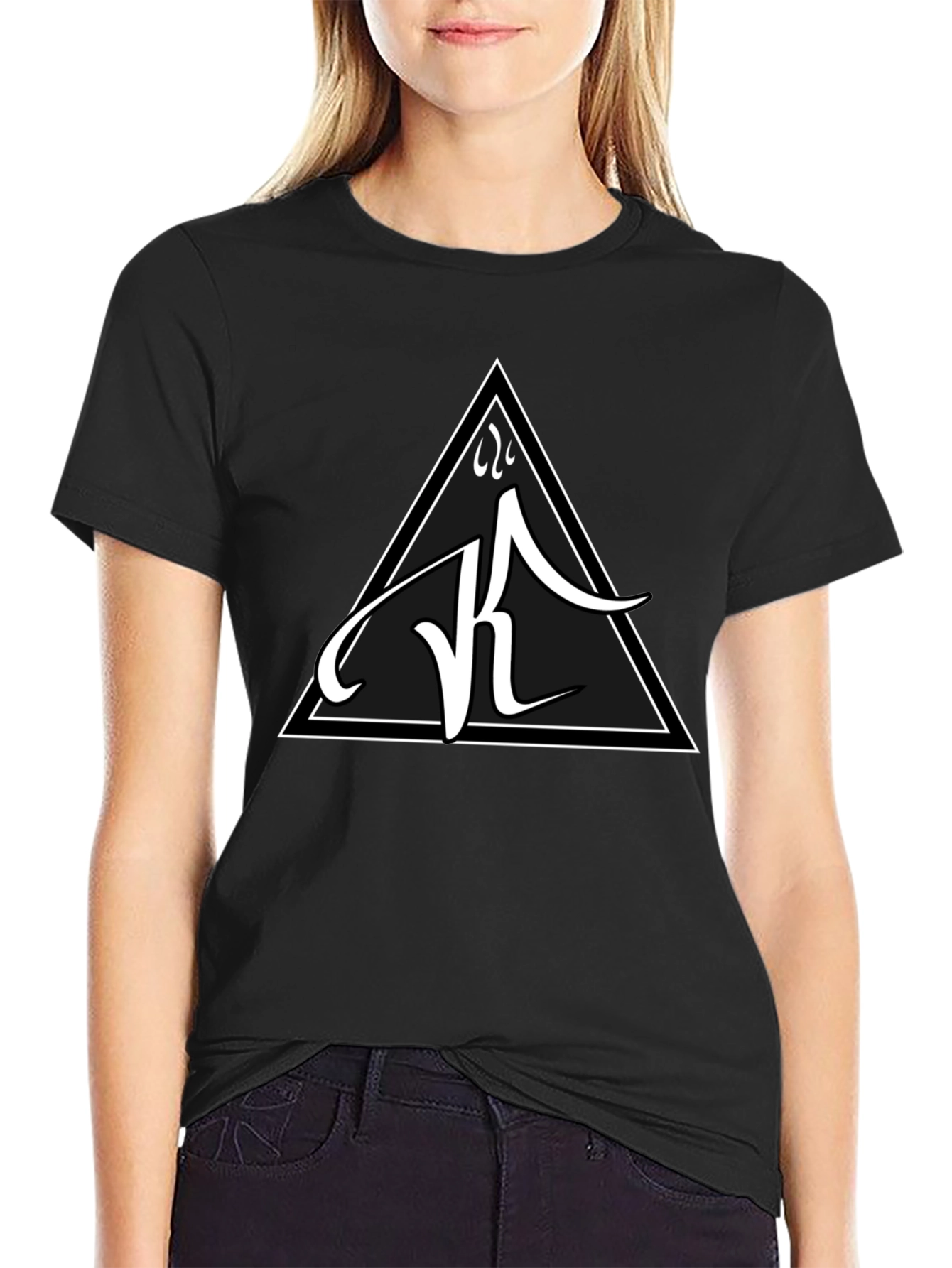 Black Tee with White Triangle Logo