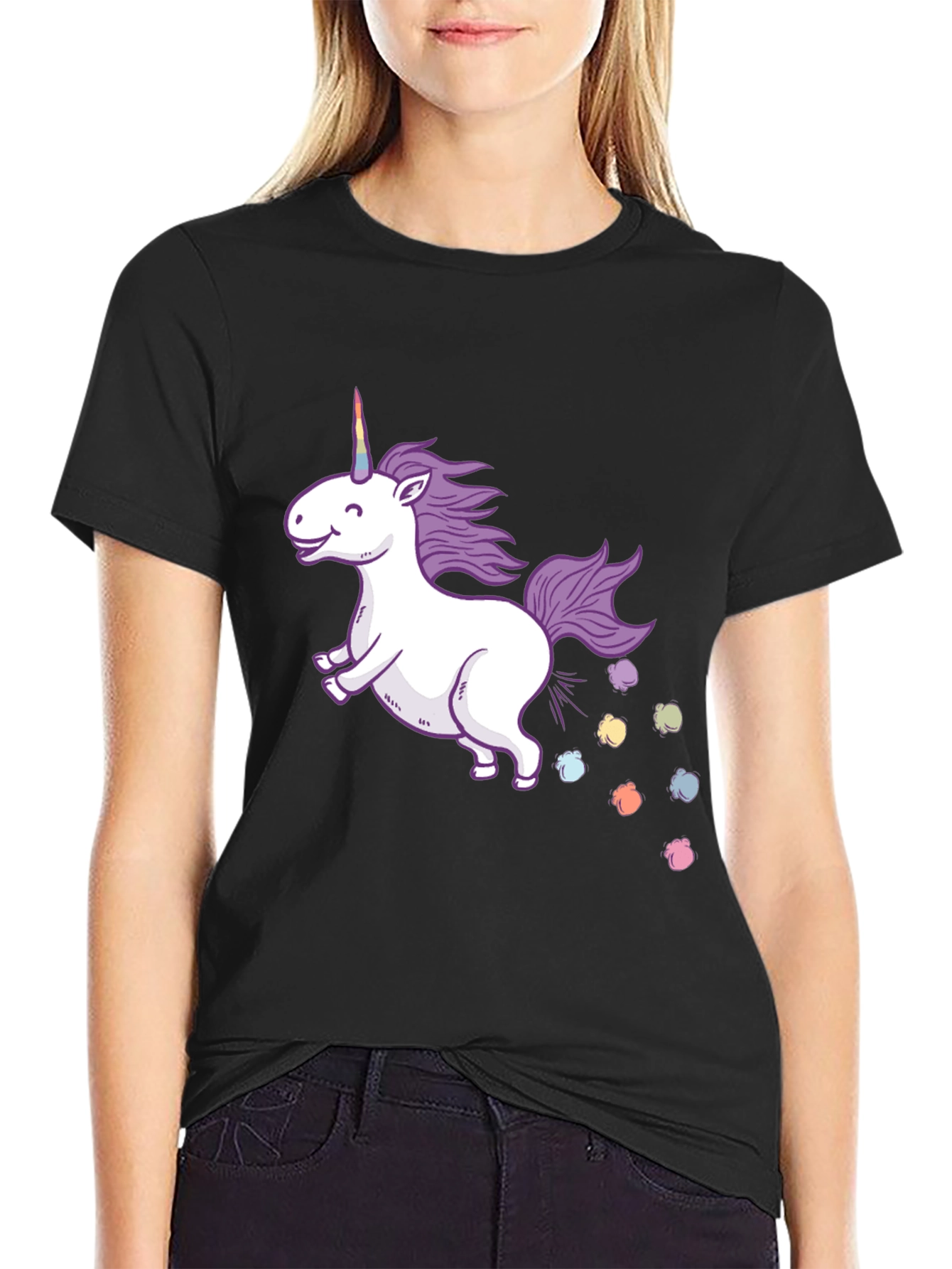Unicorn Rainbow Poop Black T-Shirt