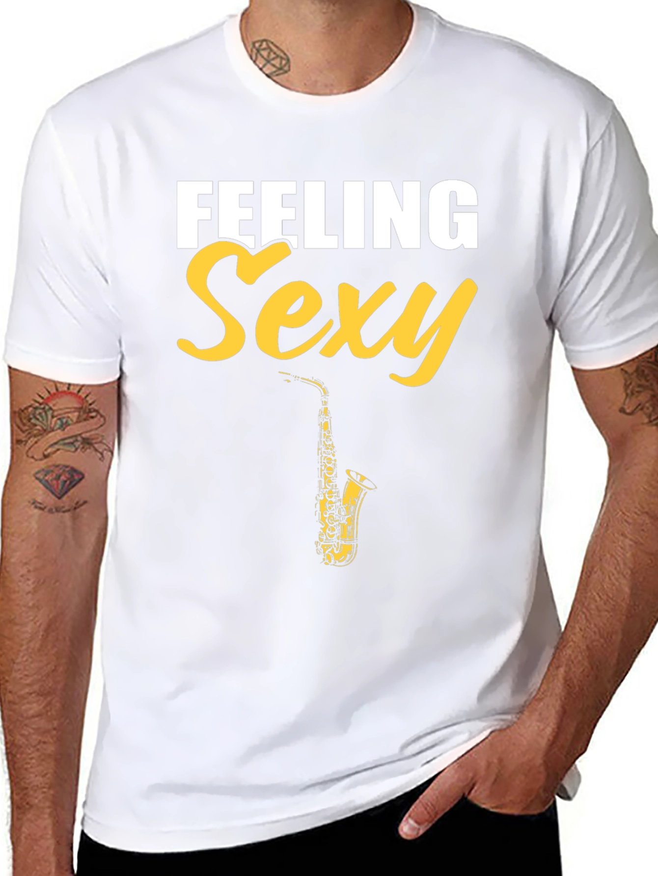 Feeling Sexy Saxophone Mens Black Graphic Tee