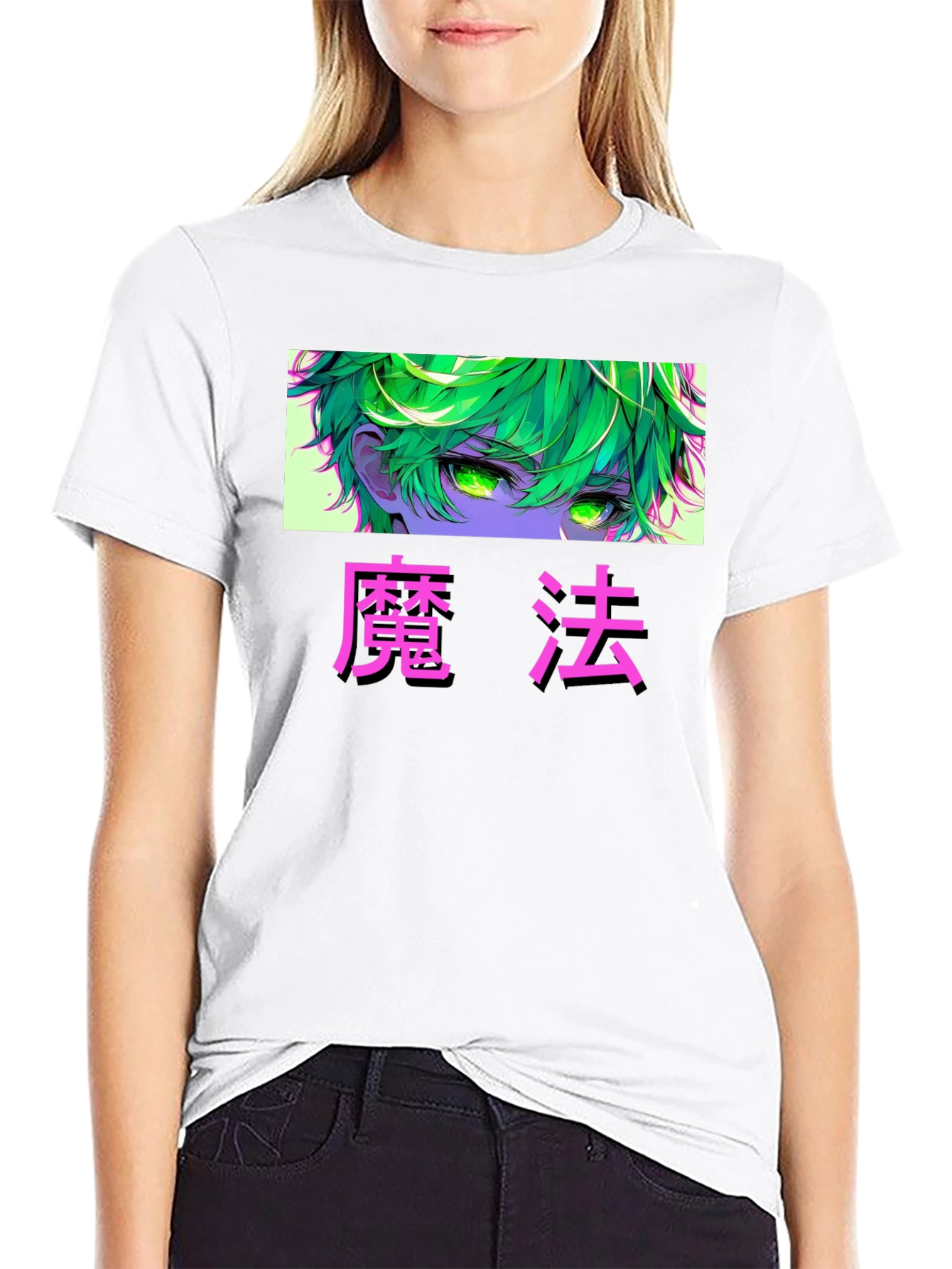 Anime Eyes Graphic Tee - Magical Green