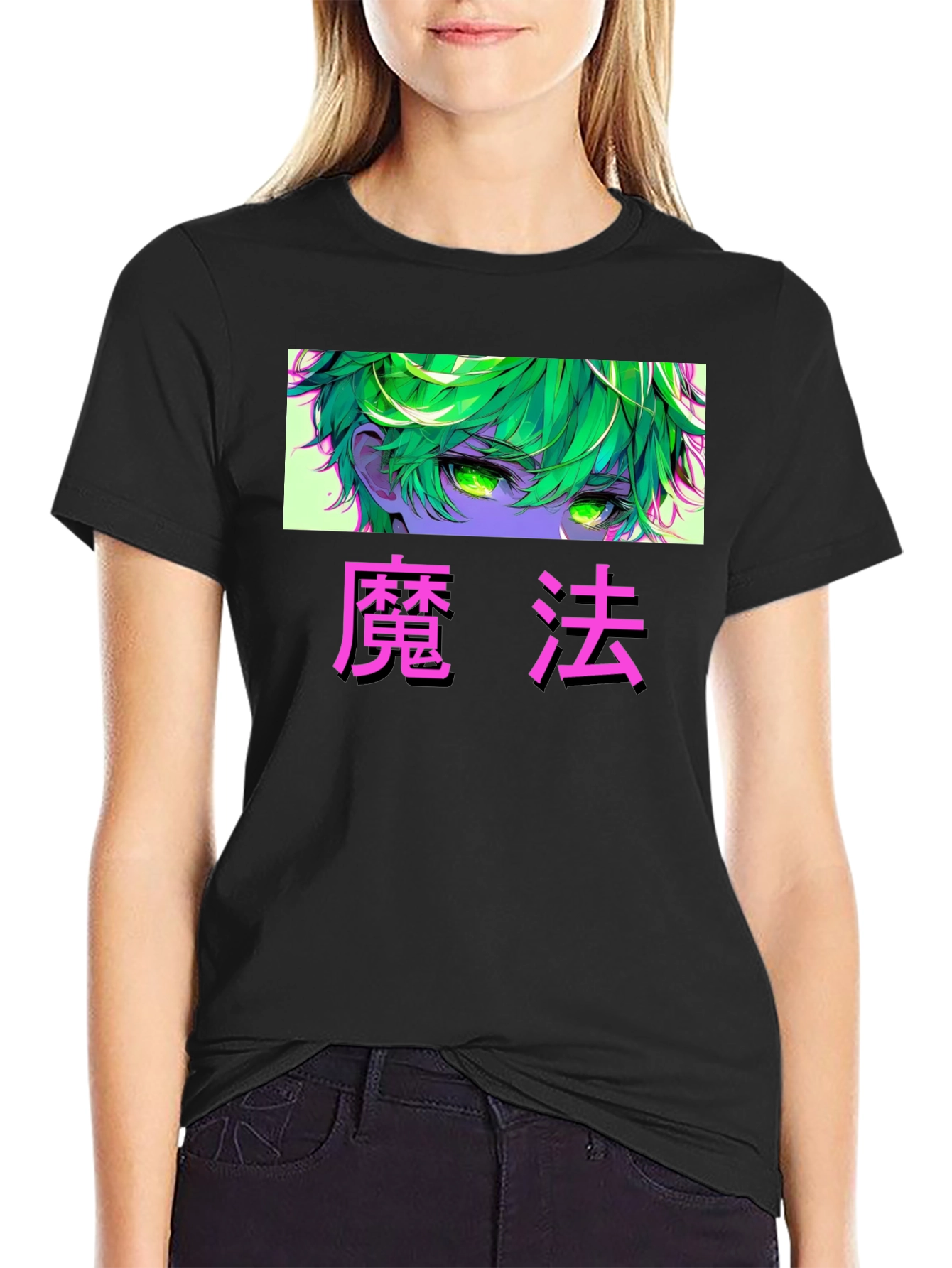 Anime Eyes Graphic Tee - Magical Green
