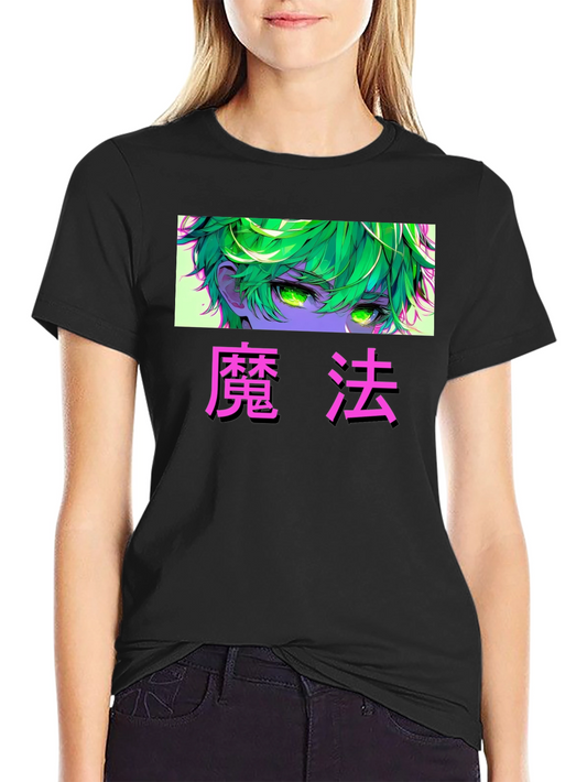 Anime Eyes Graphic Tee - Magical Green