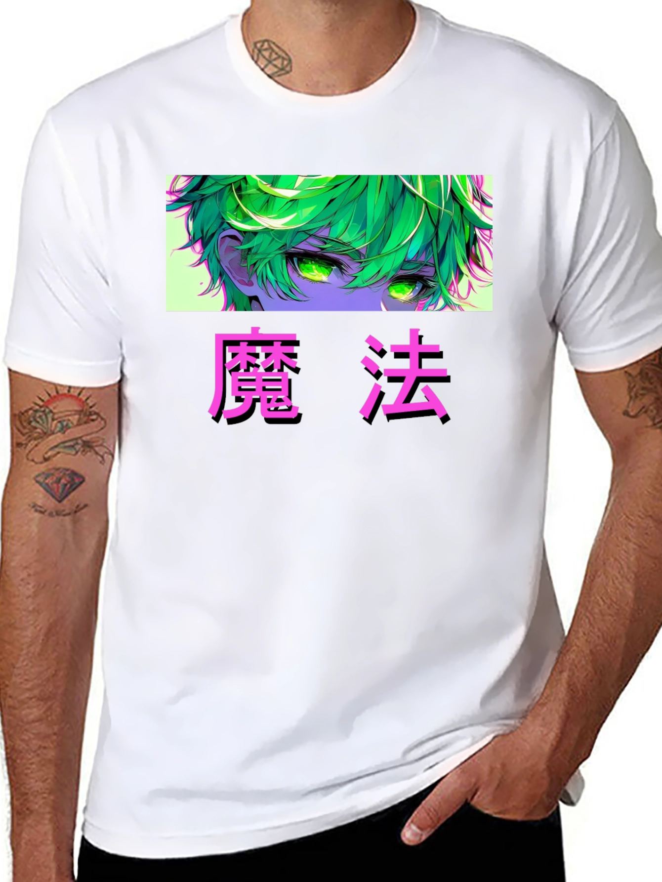 Anime Eyes Graphic Tee - Magical Green
