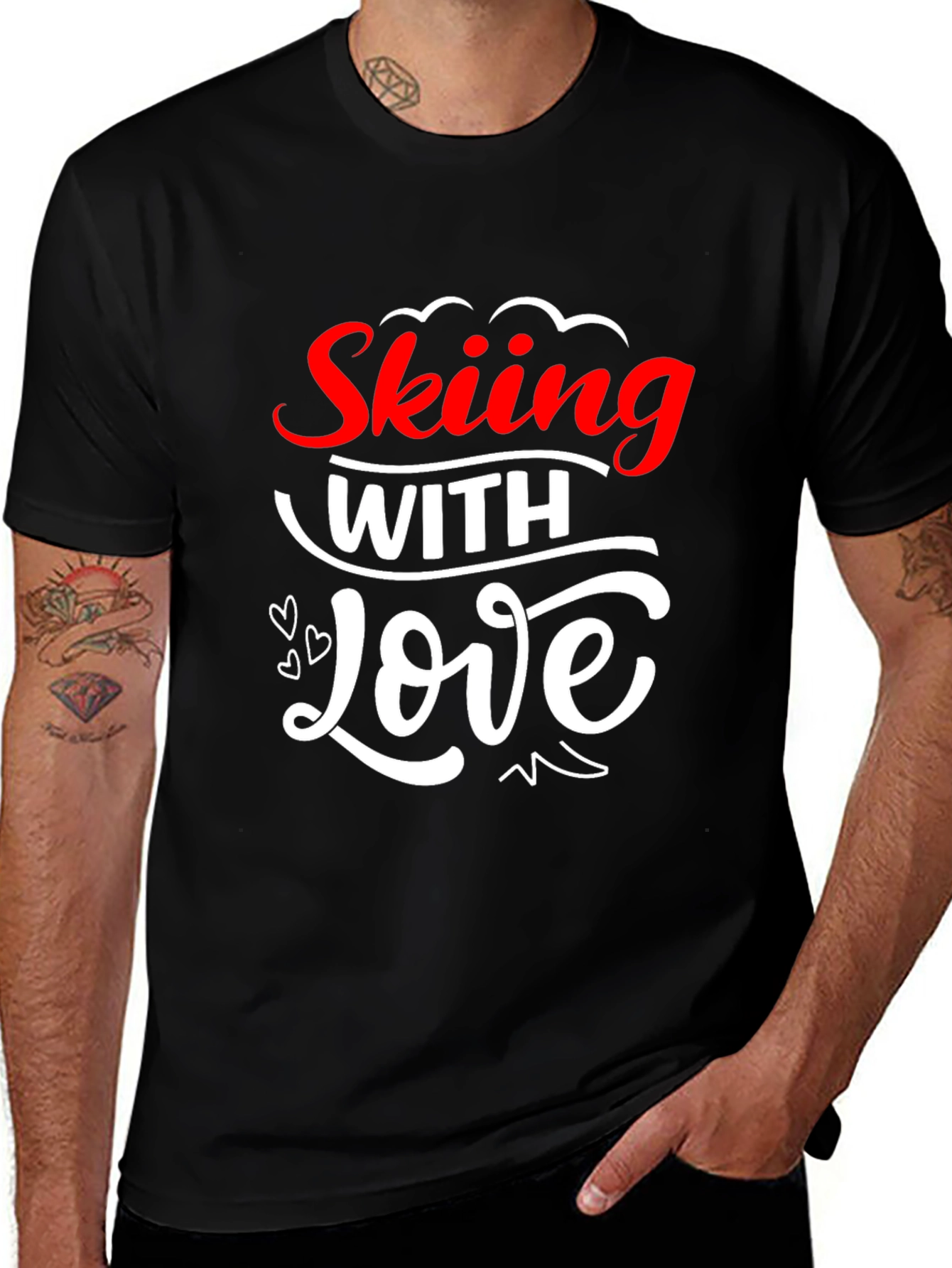 Skiing With Love Graphic T-Shirt - Black