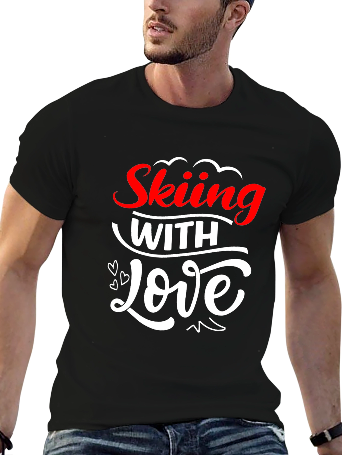 Skiing With Love Graphic T-Shirt - Black