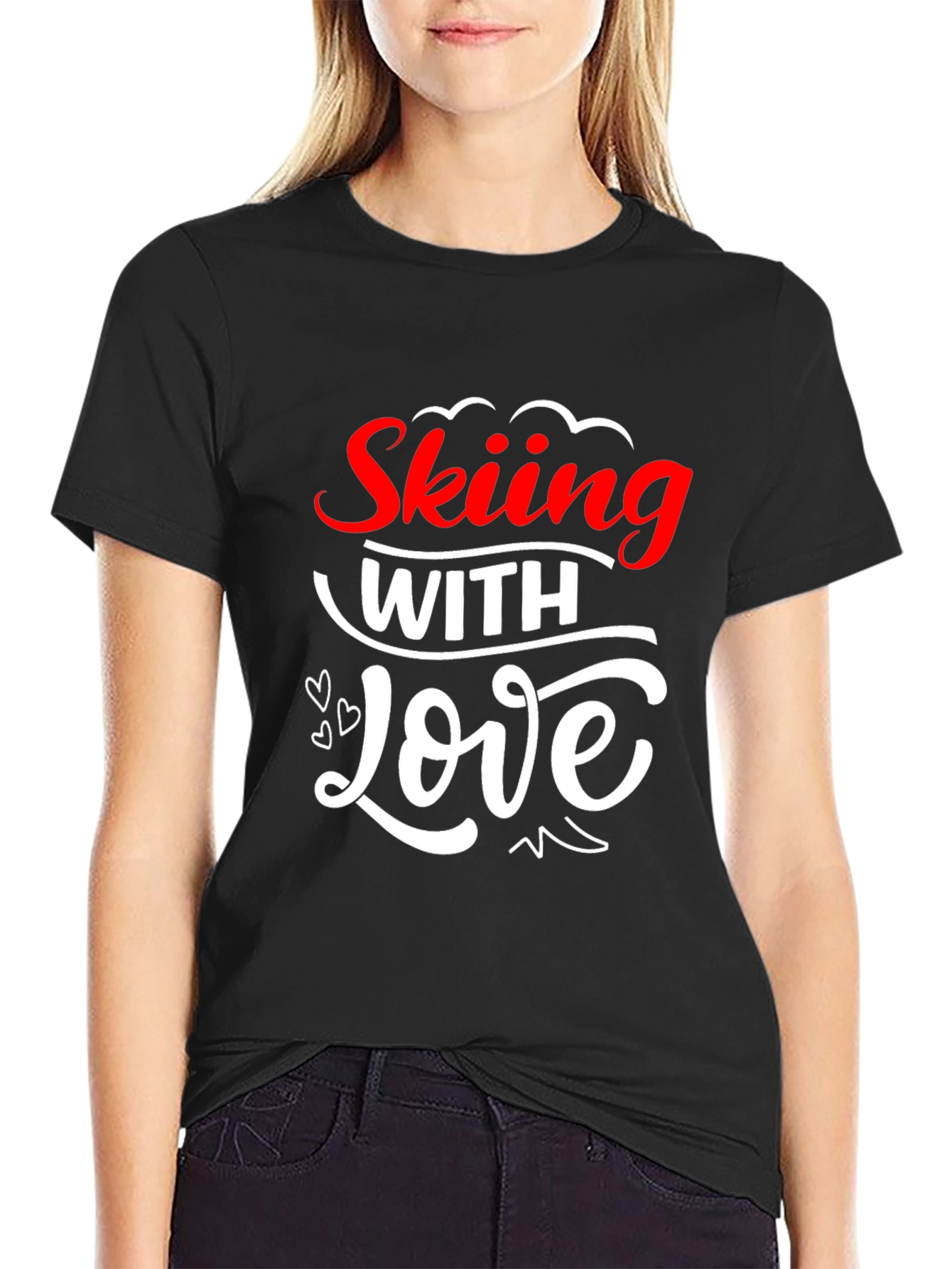 Skiing With Love Graphic T-Shirt - Black