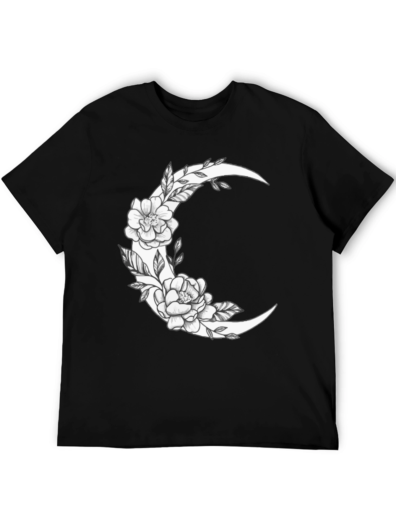 Floral Crescent Moon Graphic Tee - Black
