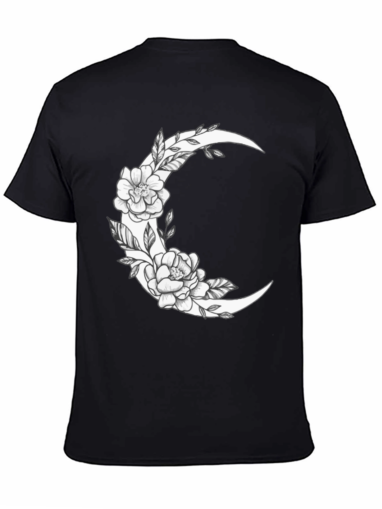Floral Crescent Moon Graphic Tee - Black