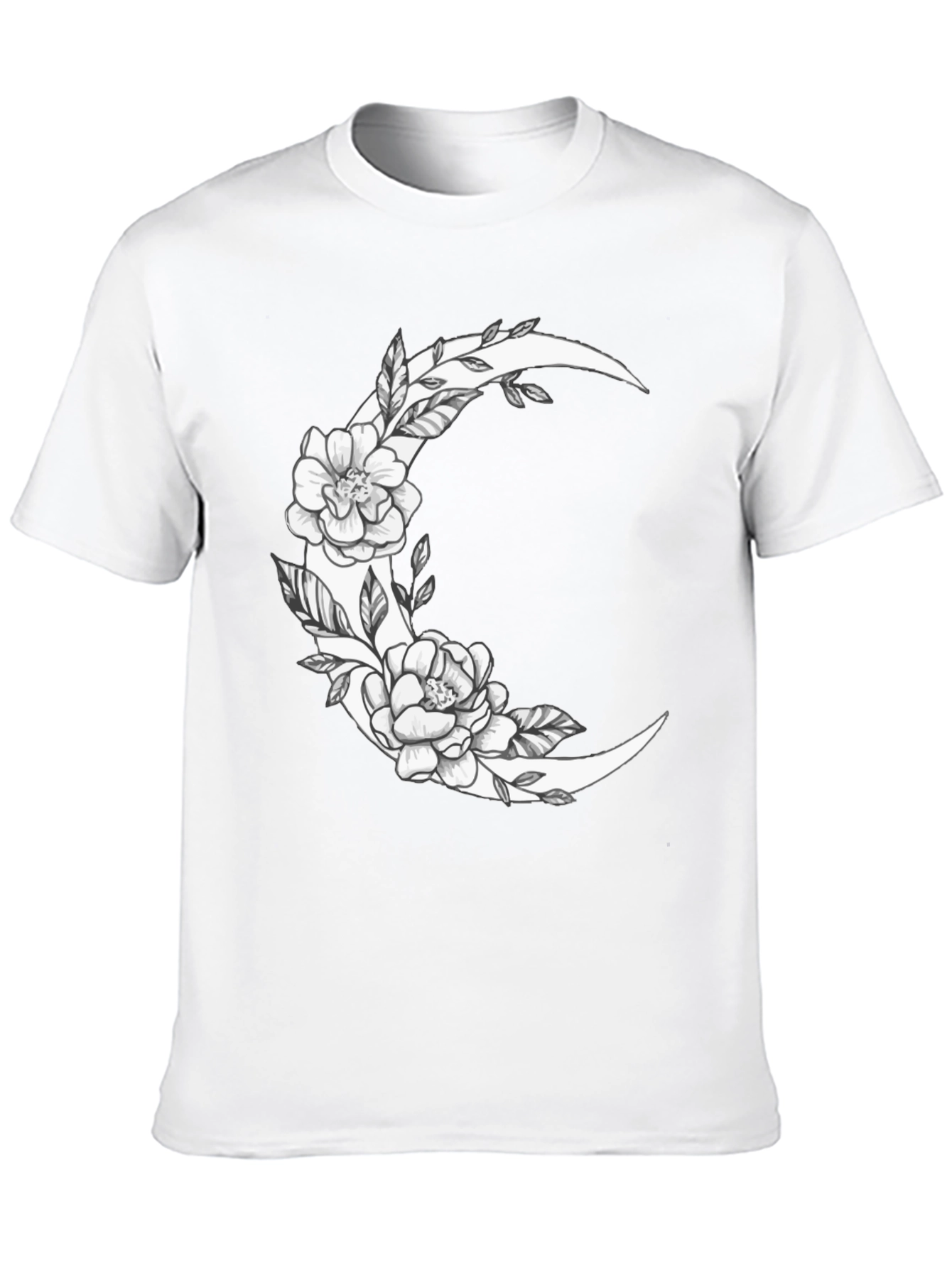 Floral Crescent Moon Graphic Tee - Black