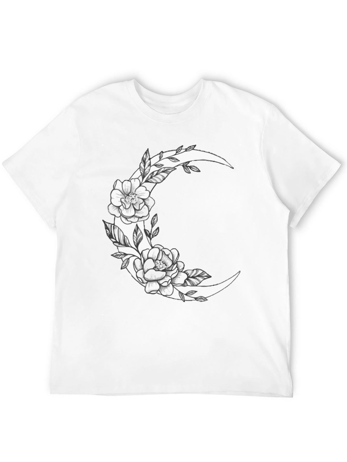 Floral Crescent Moon Graphic Tee - Black