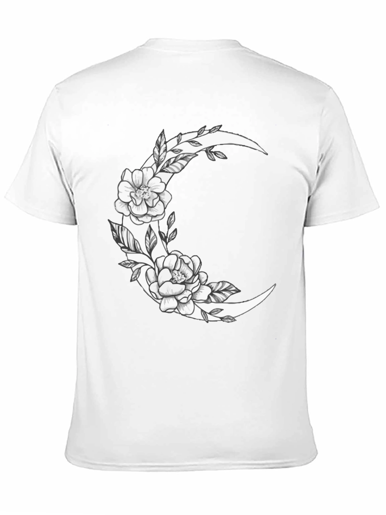 Floral Crescent Moon Graphic Tee - Black
