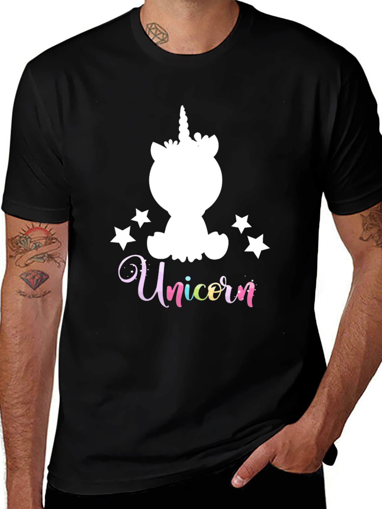 Unicorn Stars Graphic Black T-Shirt
