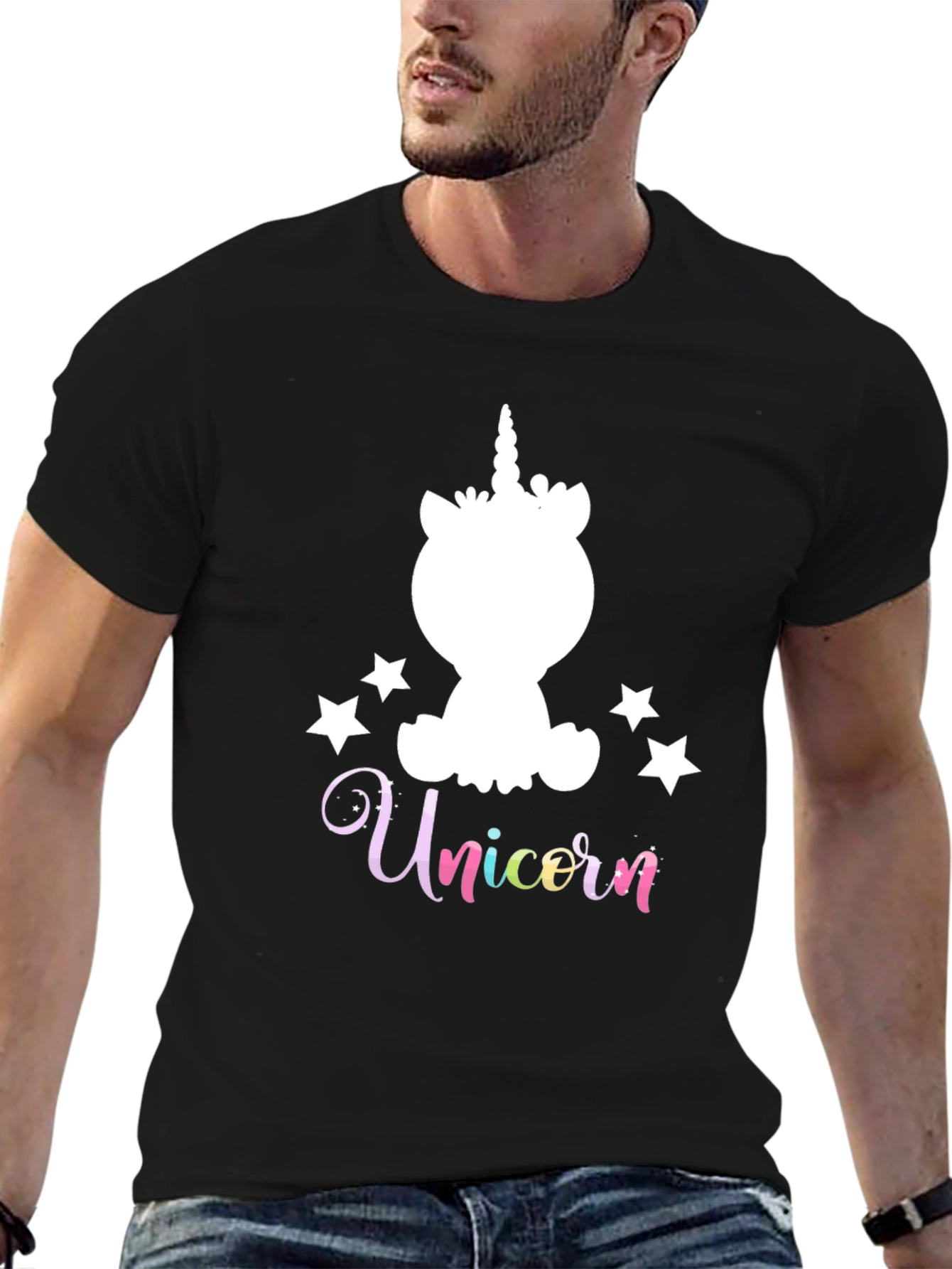 Unicorn Stars Graphic Black T-Shirt