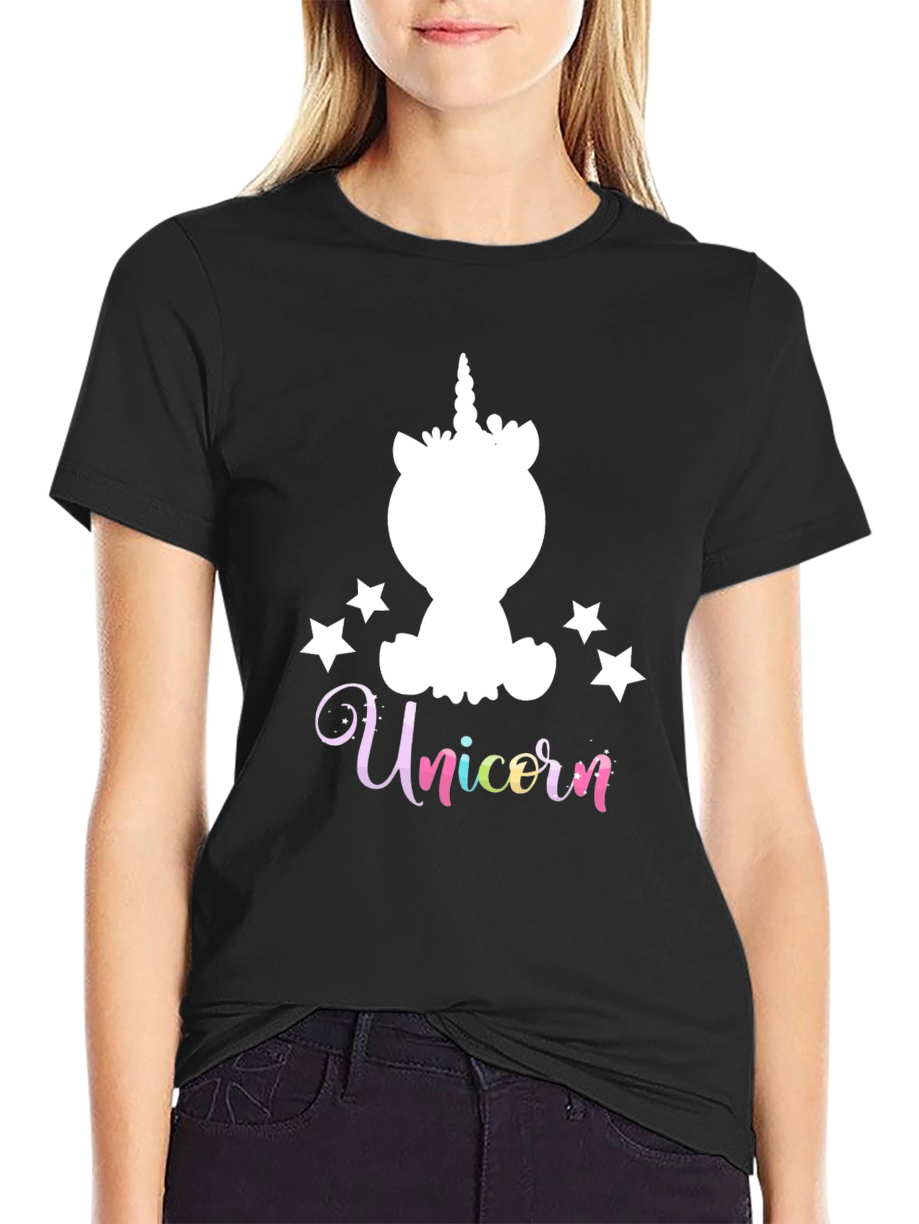 Unicorn Stars Graphic Black T-Shirt