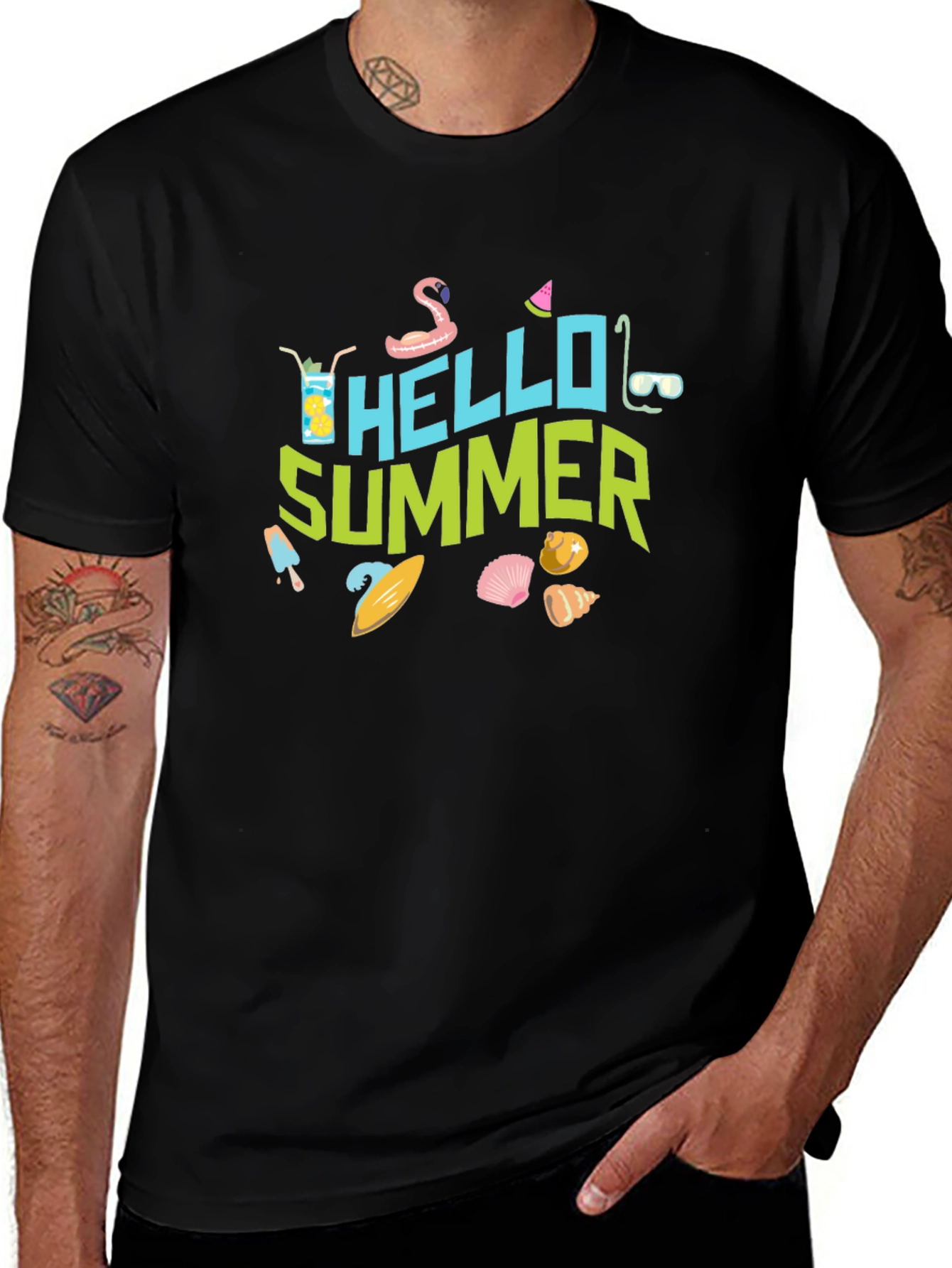Hello Summer Graphic Black T-Shirt