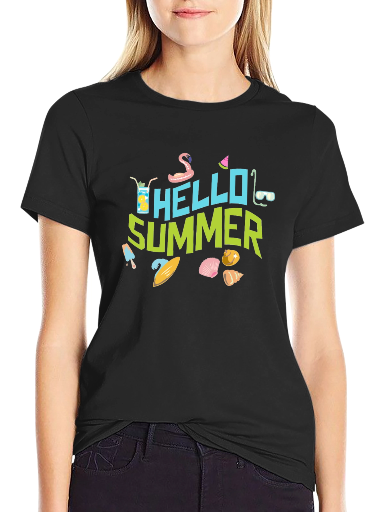 Hello Summer Graphic Black T-Shirt