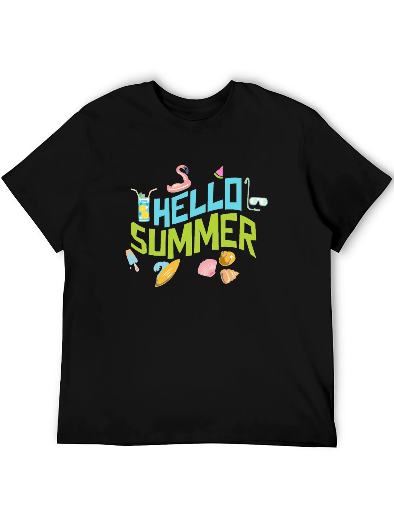 Hello Summer Graphic Black T-Shirt
