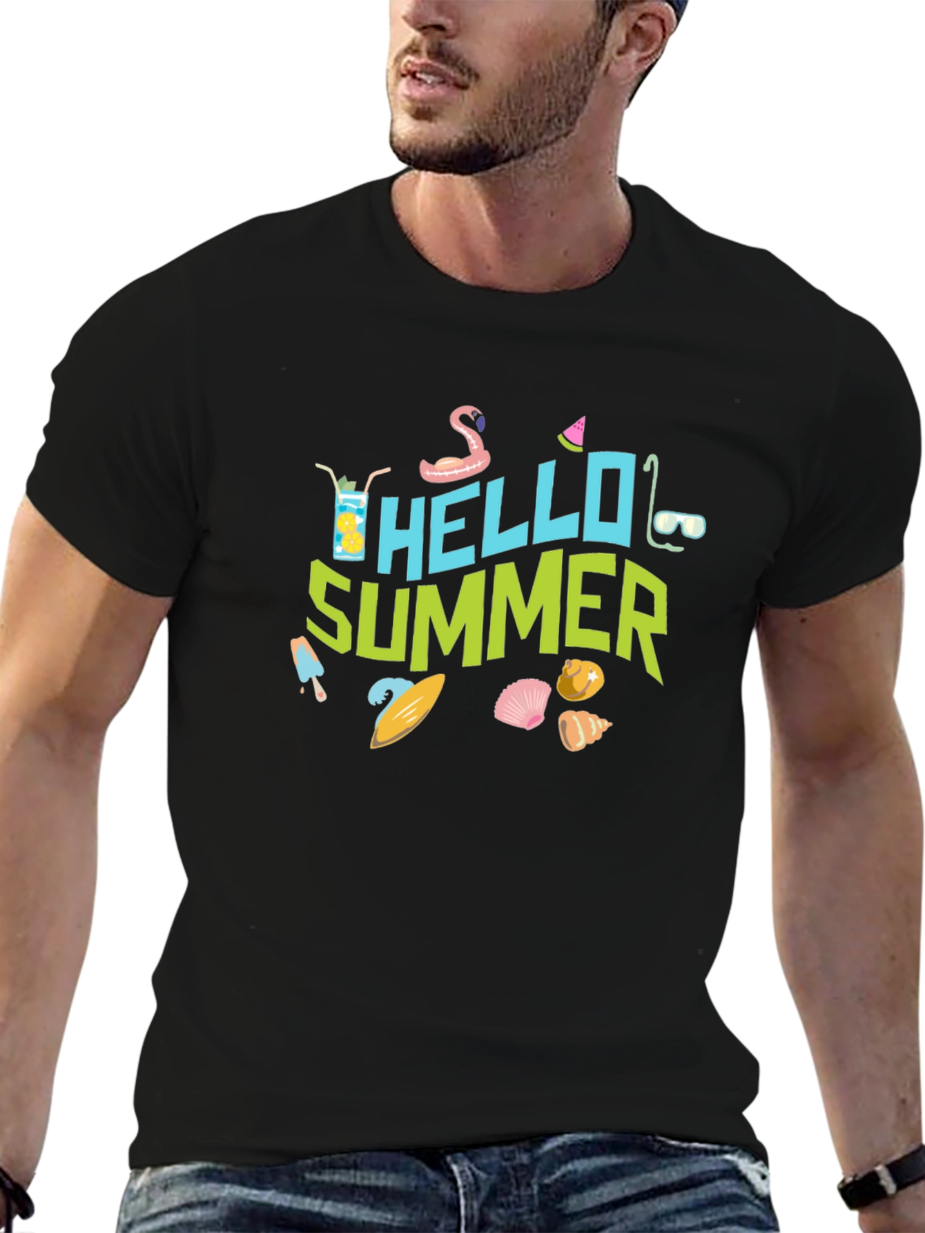 Hello Summer Graphic Black T-Shirt