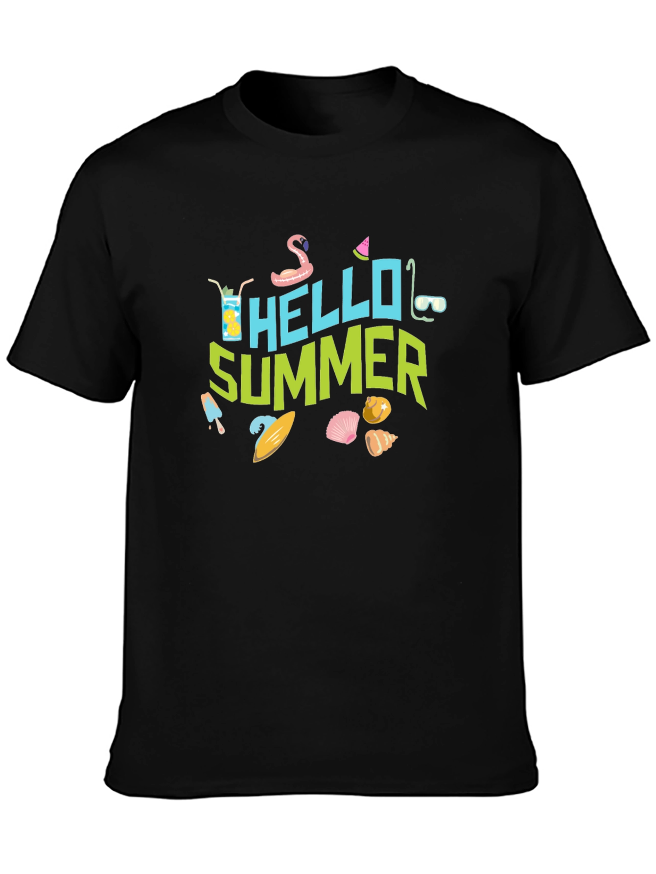 Hello Summer Graphic Black T-Shirt