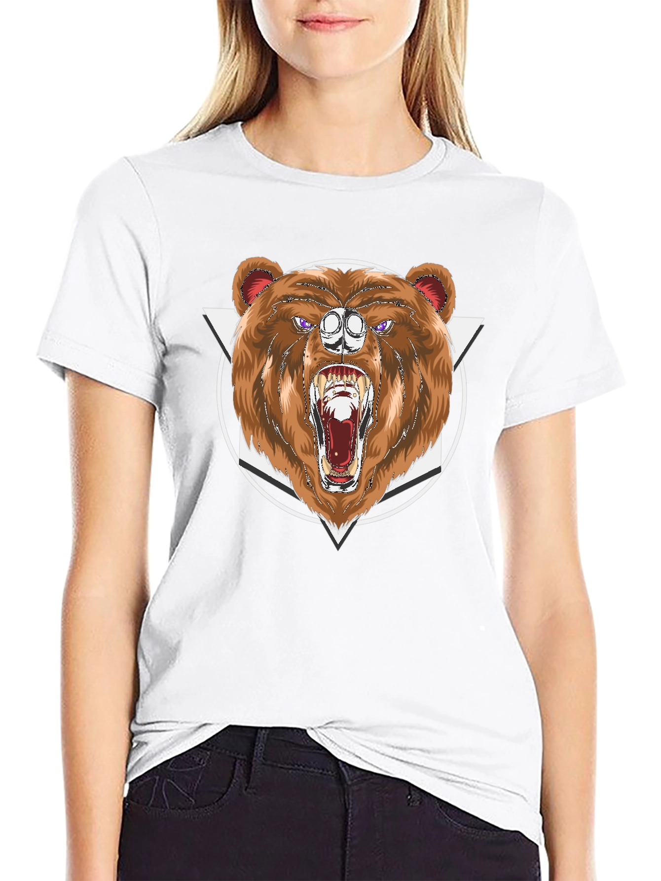 Bear Graphic Print Black T-Shirt