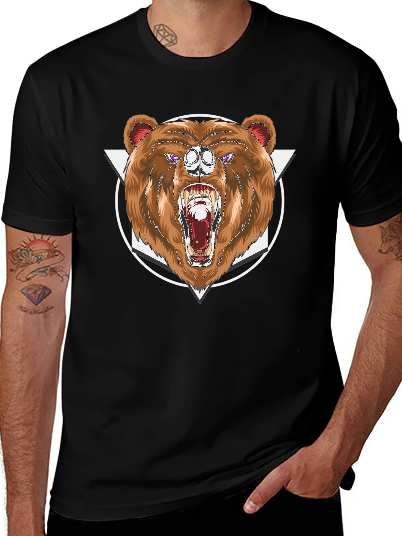 Bear Graphic Print Black T-Shirt