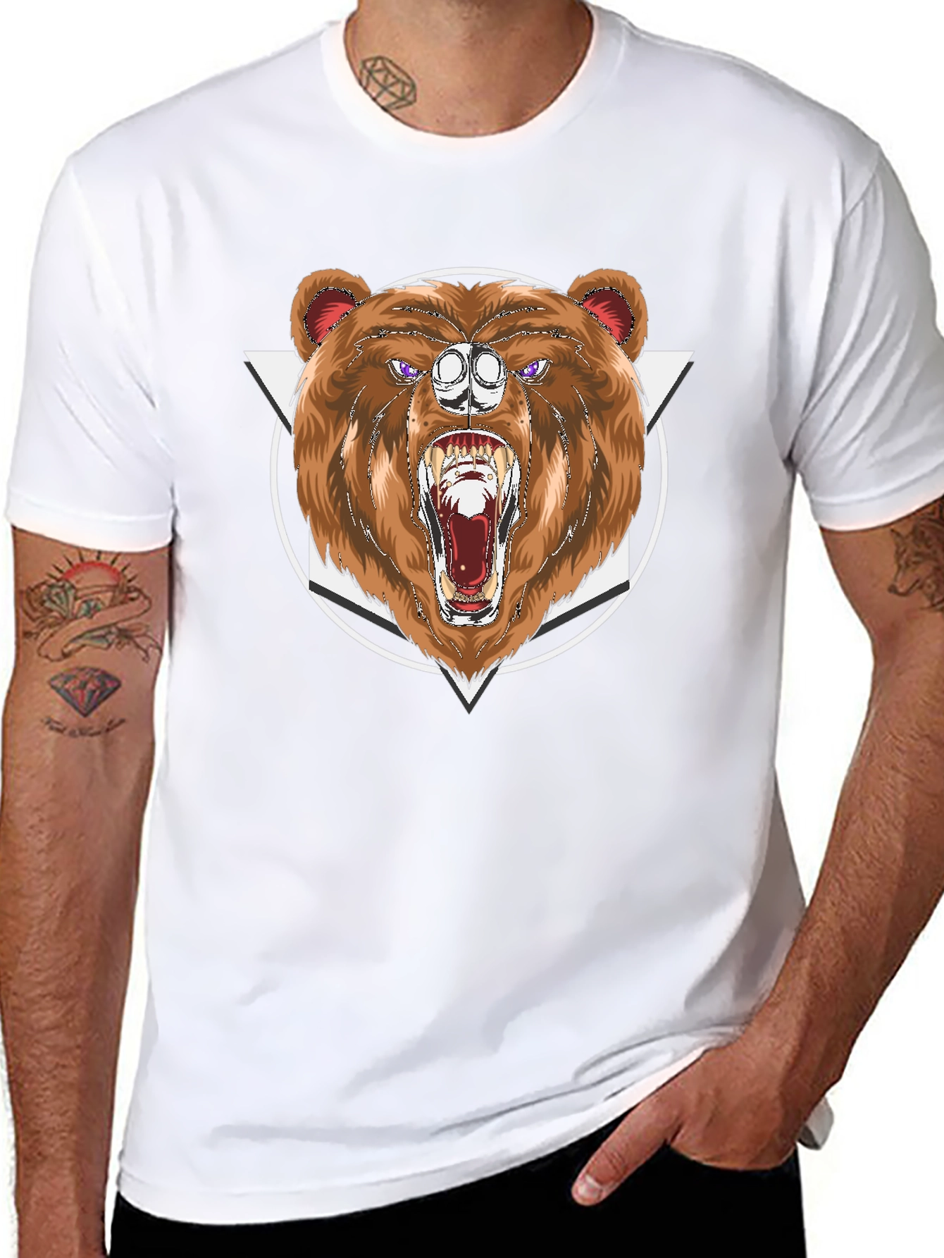 Bear Graphic Print Black T-Shirt