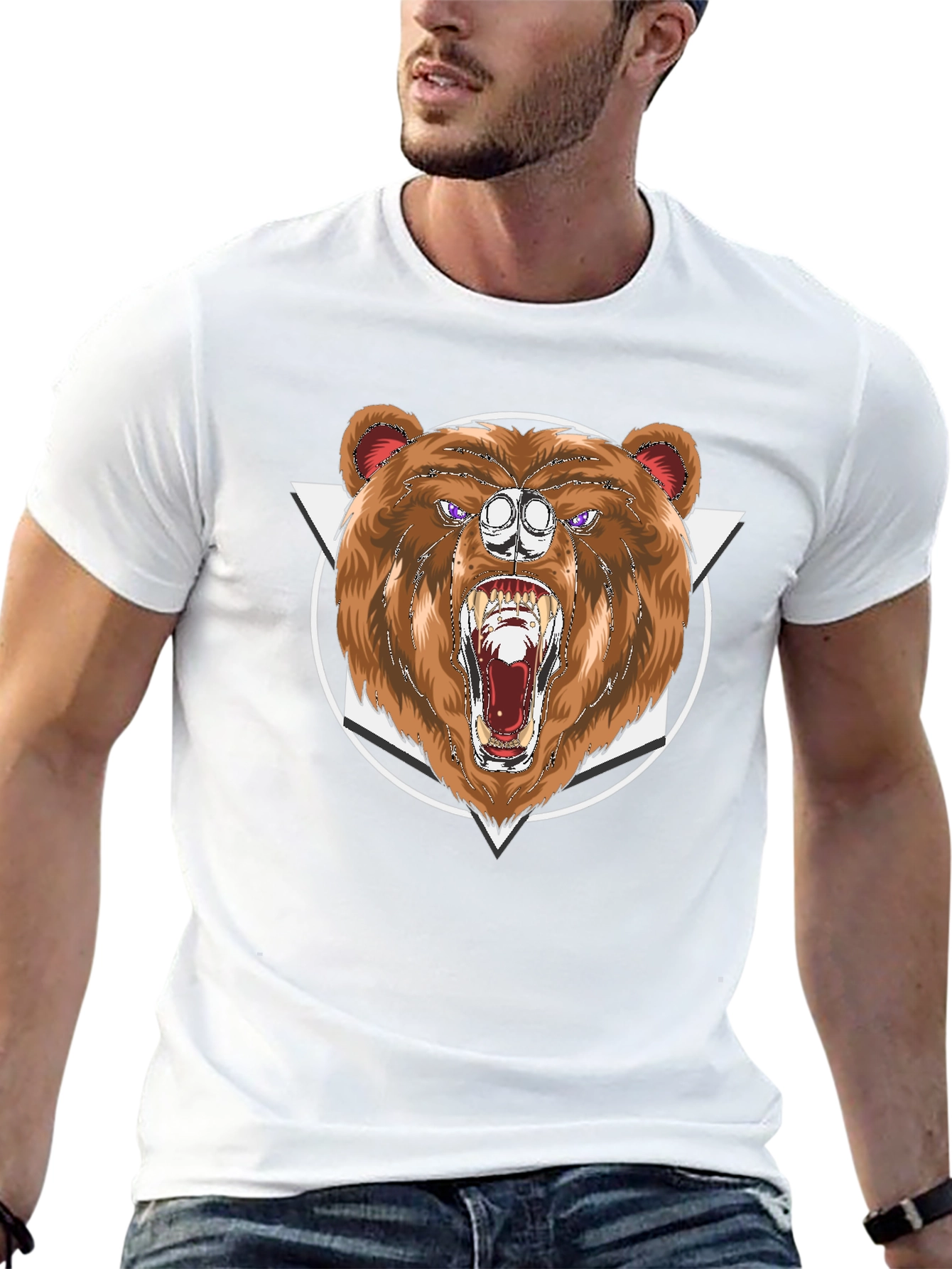 Bear Graphic Print Black T-Shirt