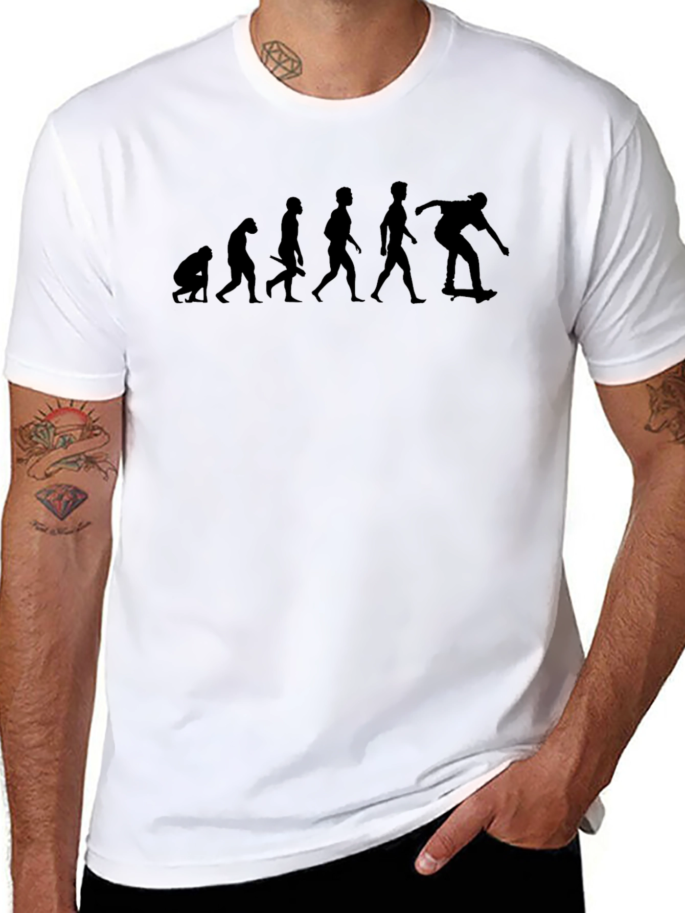 Skateboard Evolution Graphic Tee - Black Cotton Casual T-Shirt