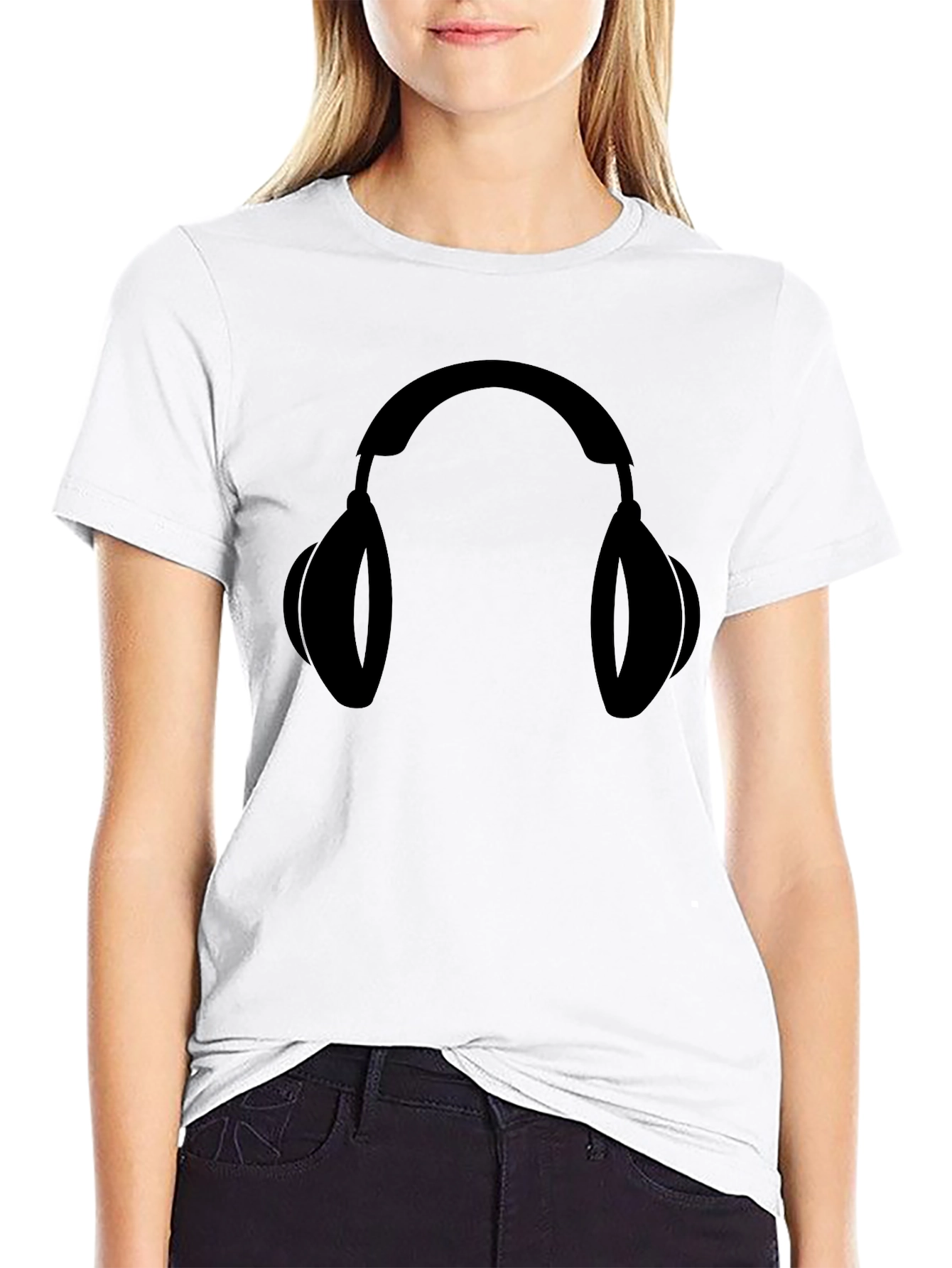 Black Graphic Tee: Headphones Design