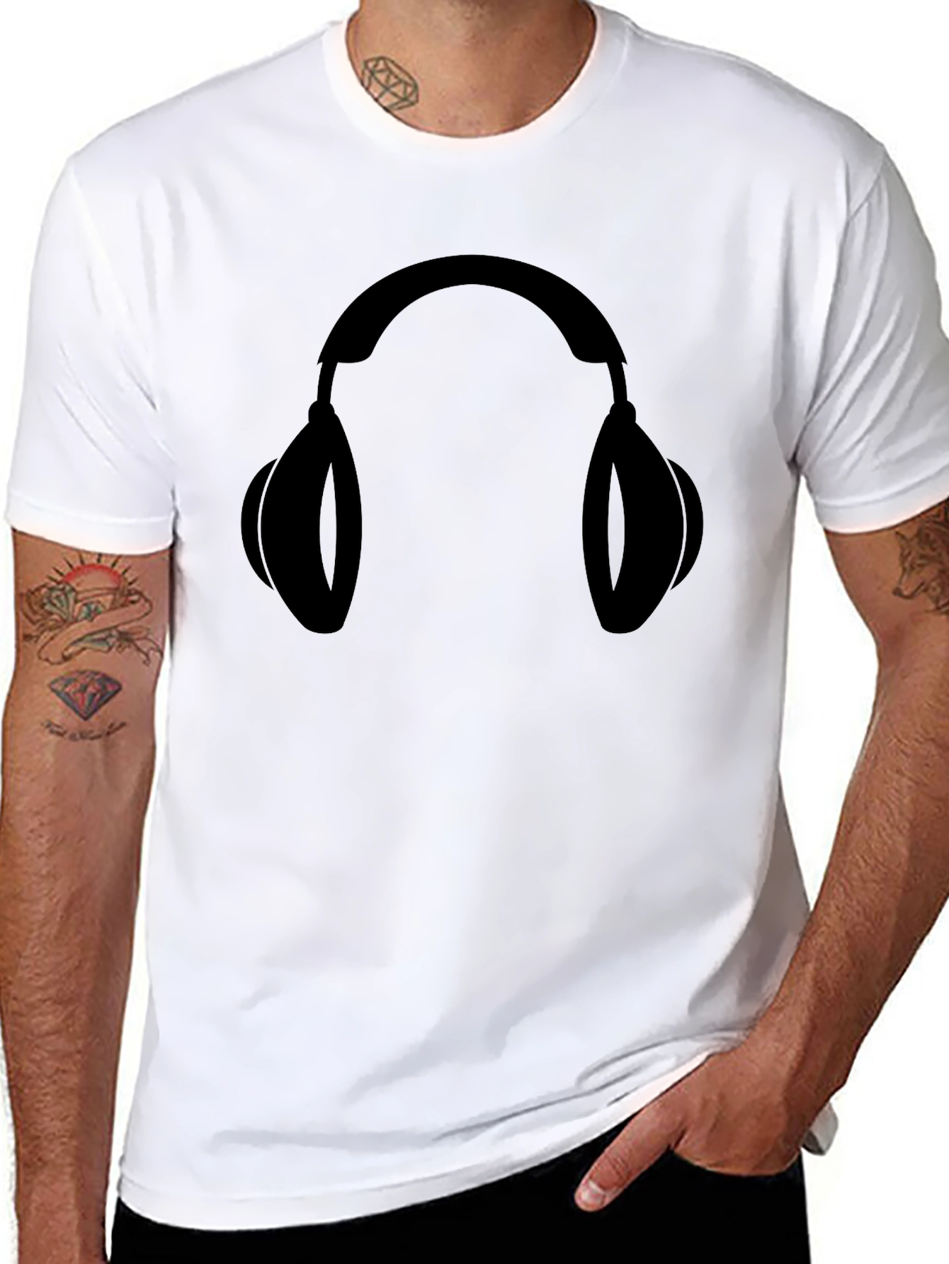Black Graphic Tee: Headphones Design