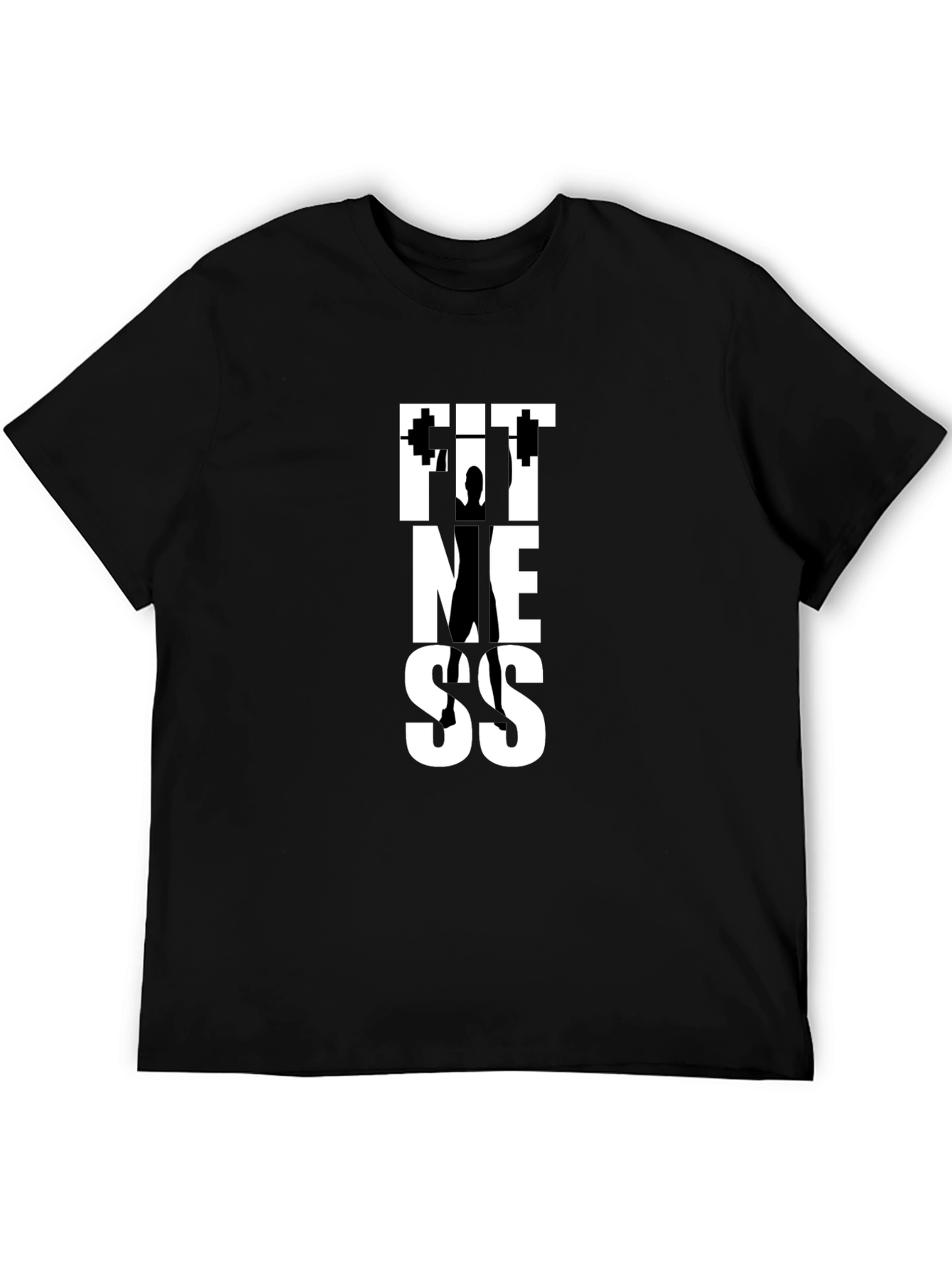 Fitness Graphic Tee - Black Cotton Gym Shirt