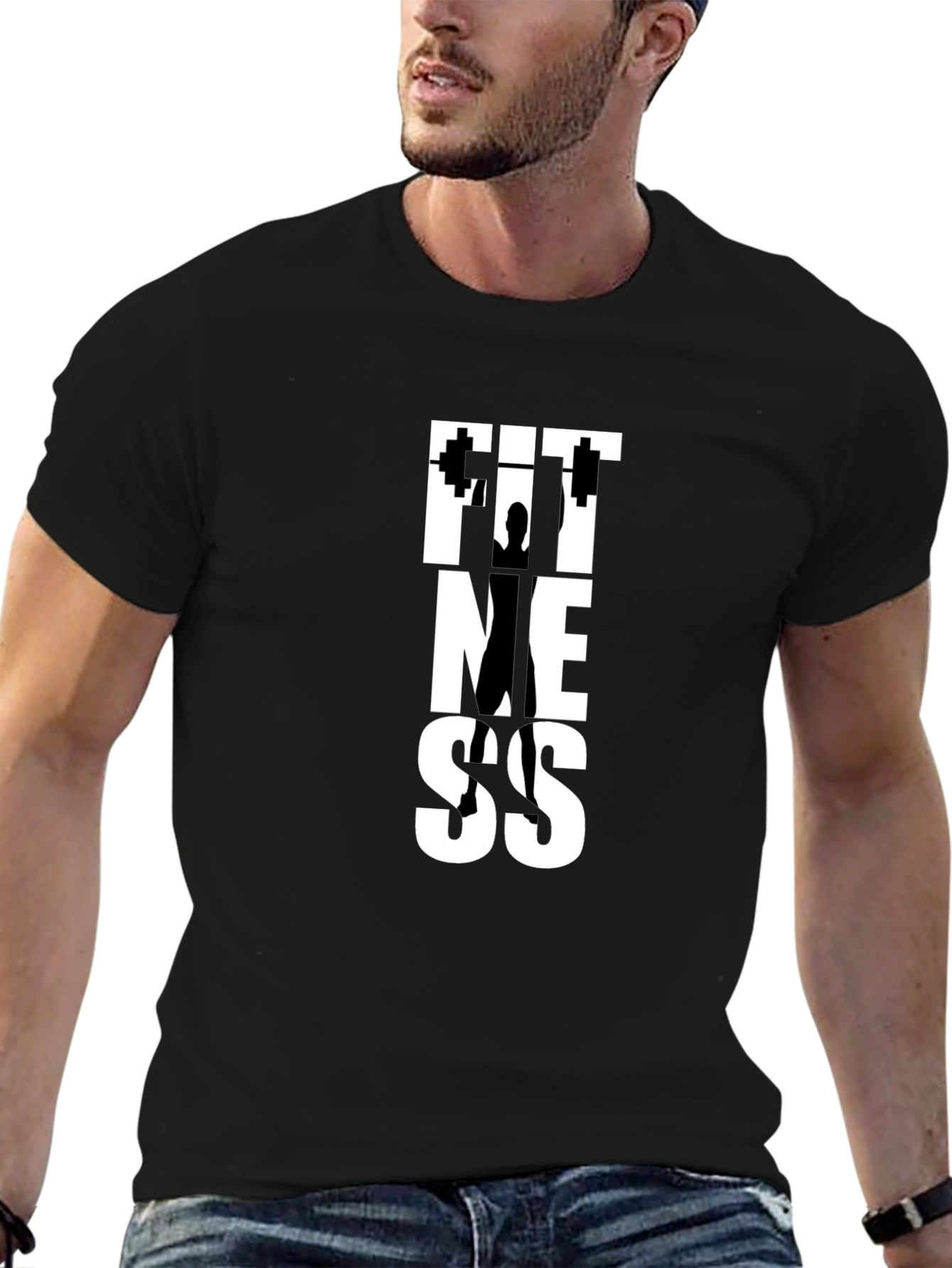Fitness Graphic Tee - Black Cotton Gym Shirt