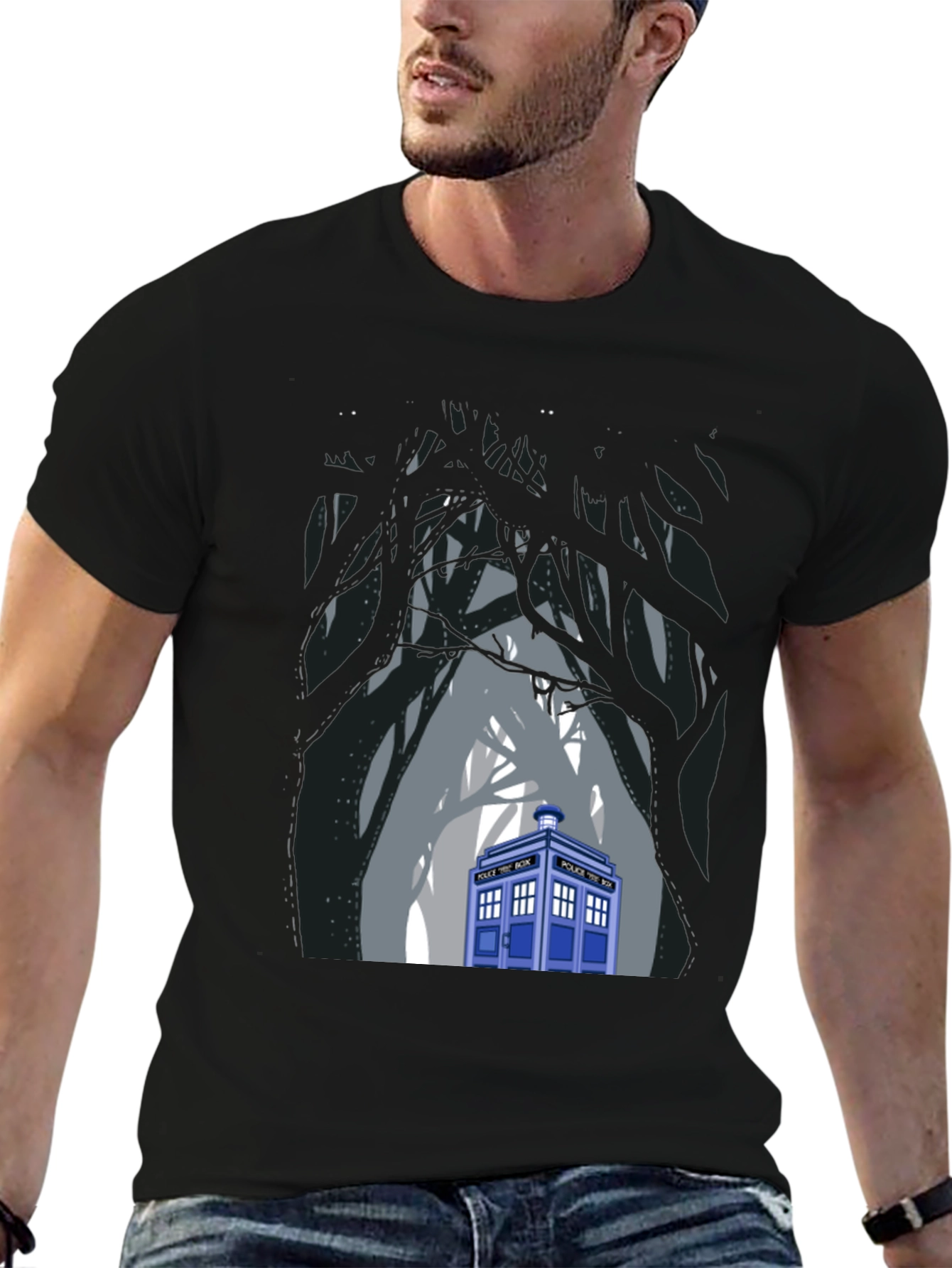 TARDIS Forest Black T-Shirt
