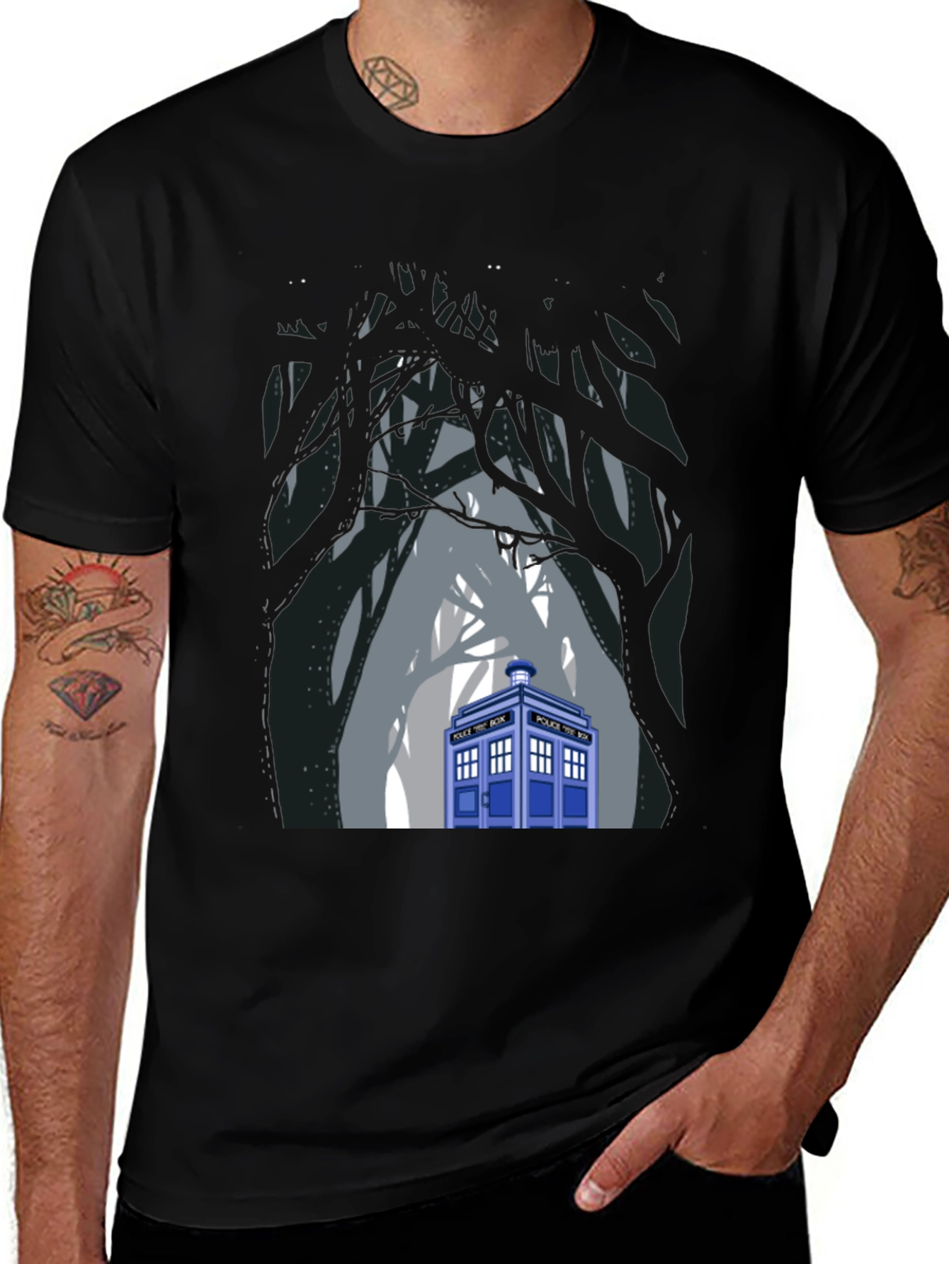 TARDIS Forest Black T-Shirt