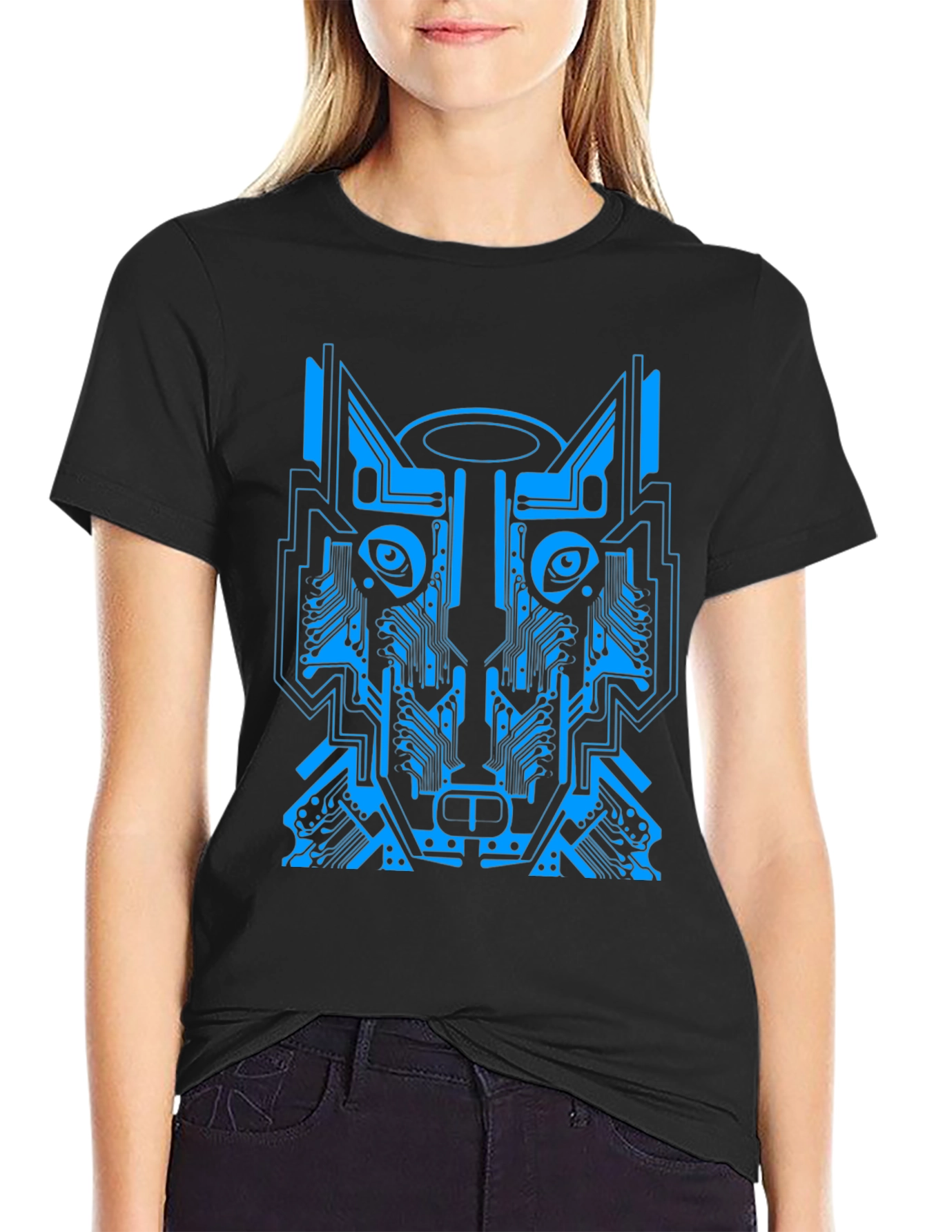 Cyber Wolf Graphic Tee - Unique Circuit Design