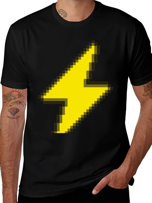 Pixel Lightning Bolt Graphic Tee - Black Casual Shirt