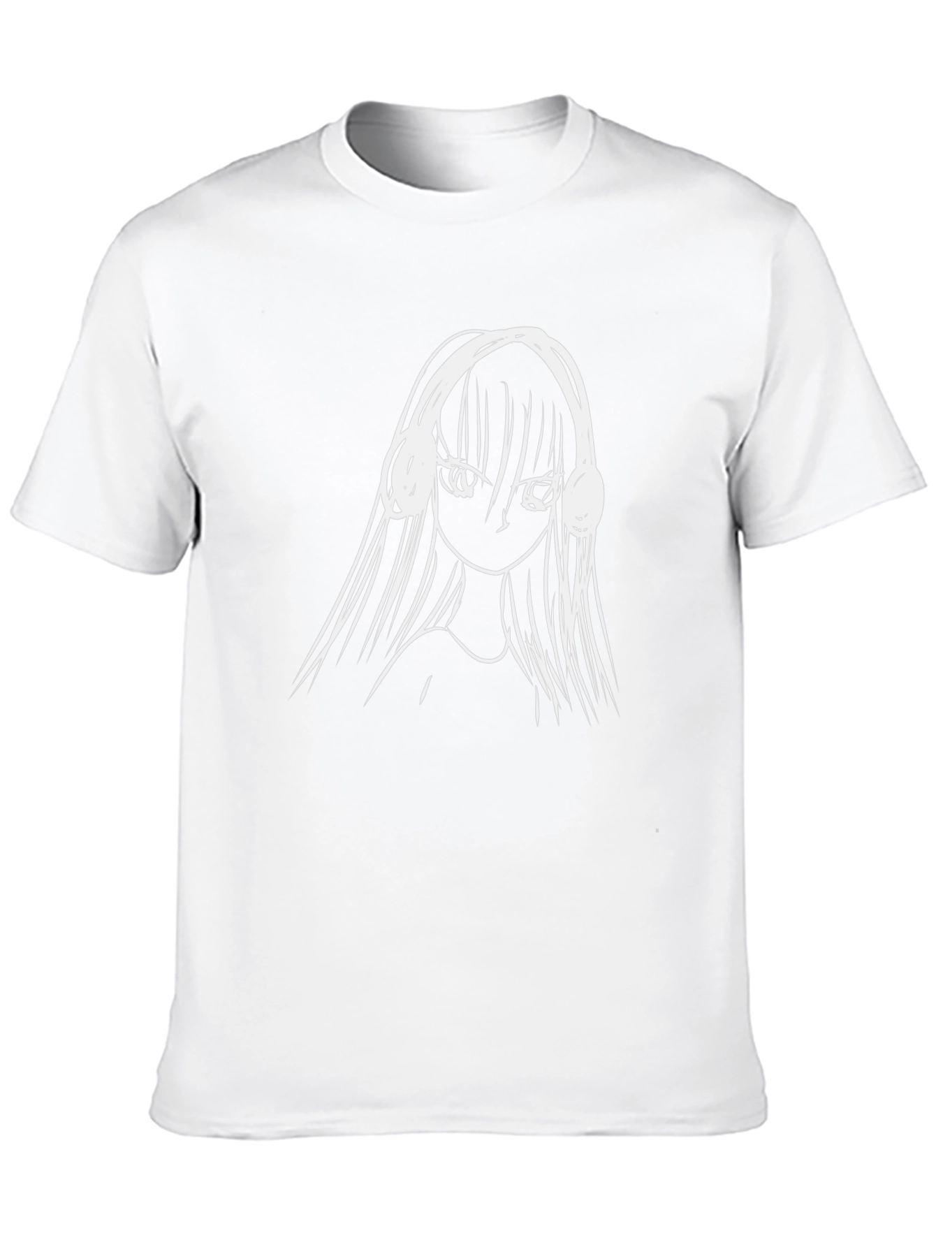 Anime Girl Headphones Graphic Tee - Black Cotton T-Shirt