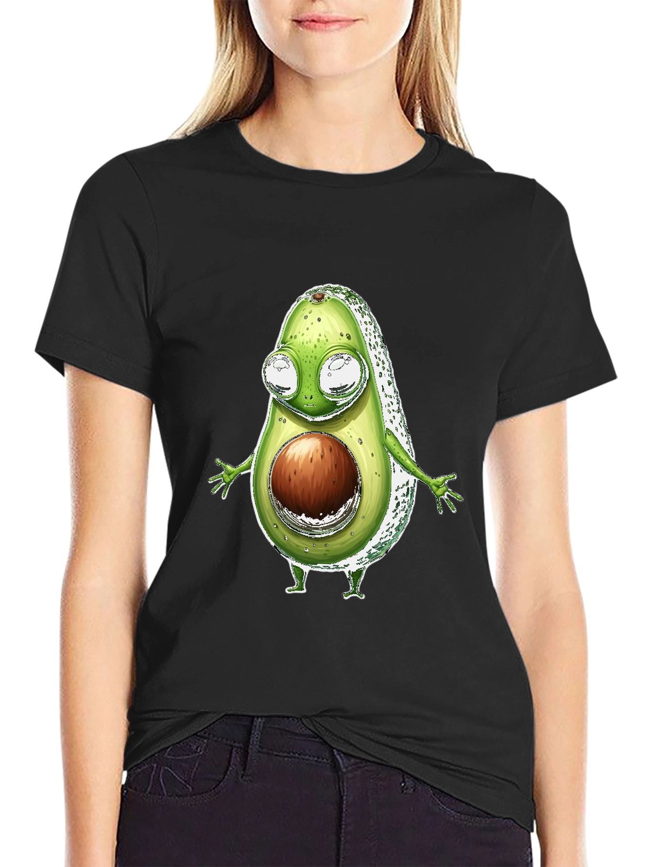Funny Avocado Character T-Shirt - Black