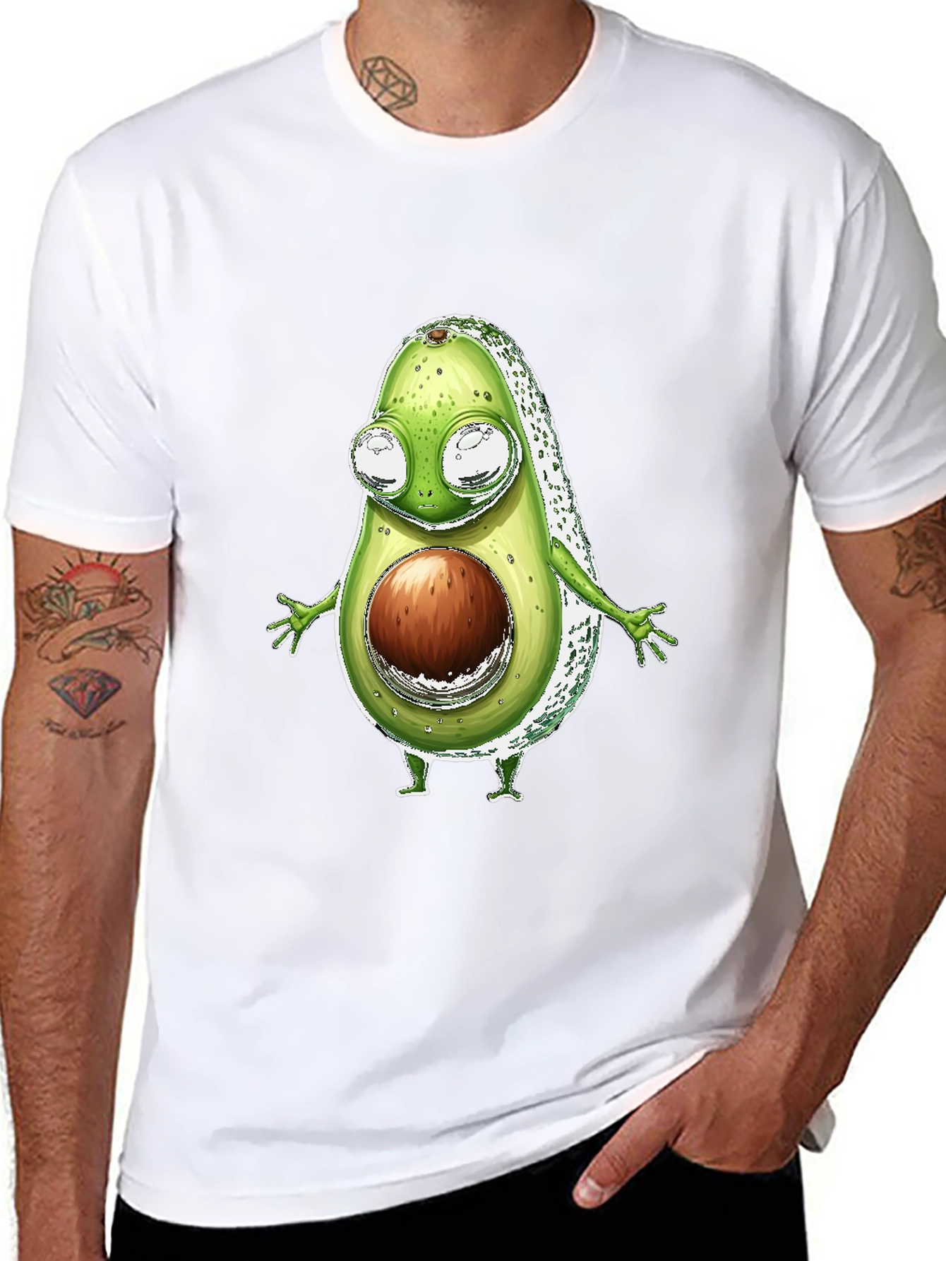 Funny Avocado Character T-Shirt - Black