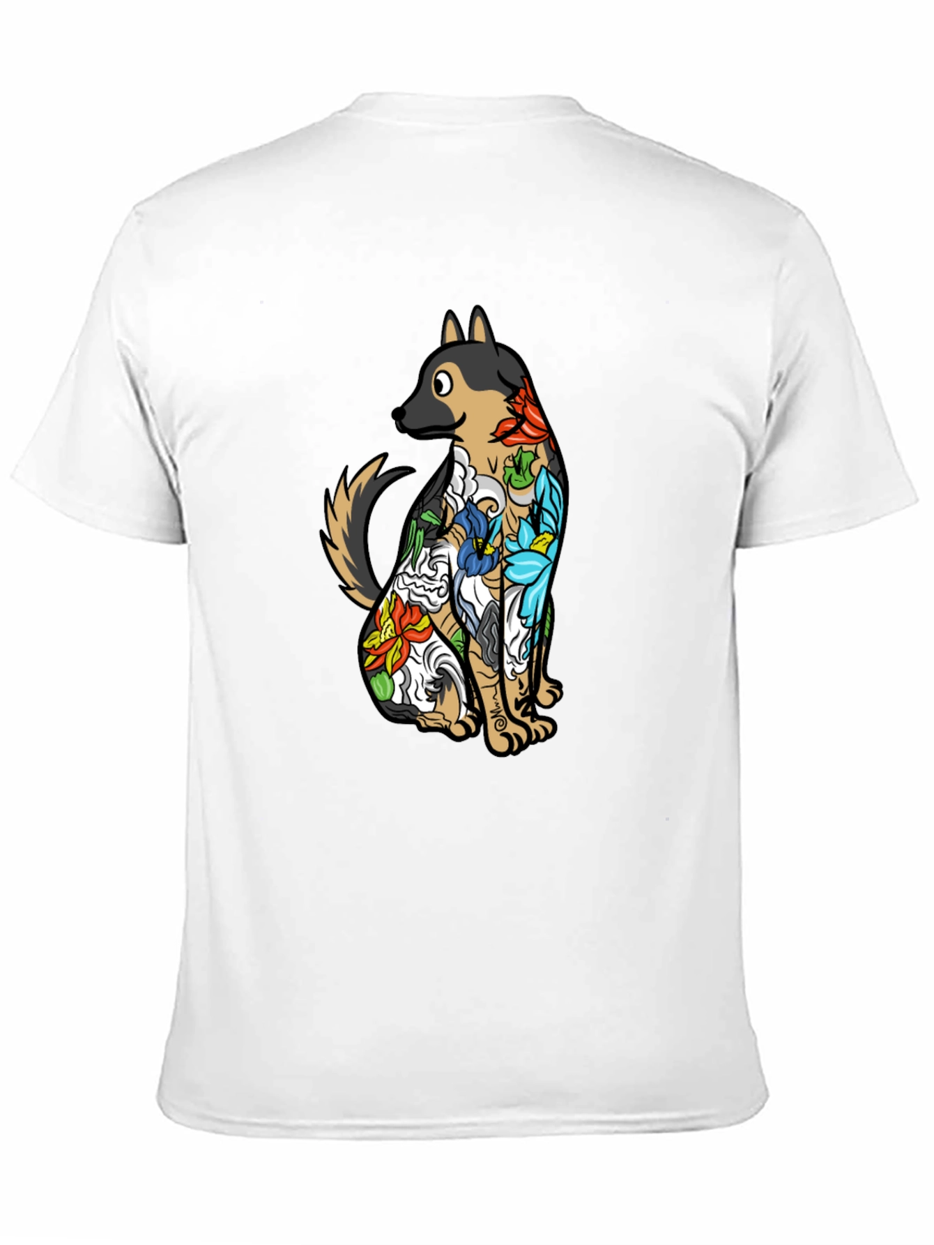 Floral Dog Print Black T-Shirt