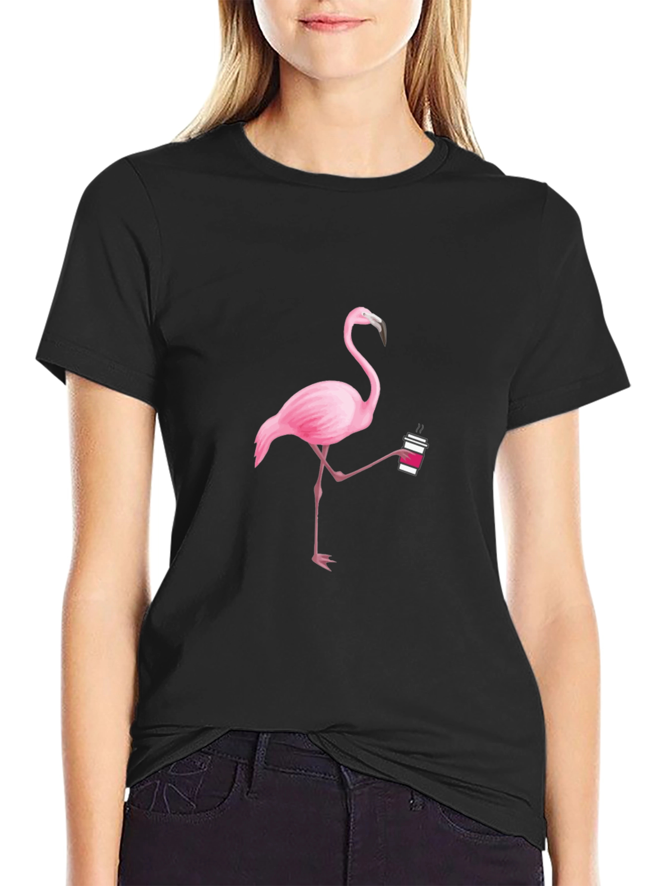Flamingo Coffee Black T-Shirt