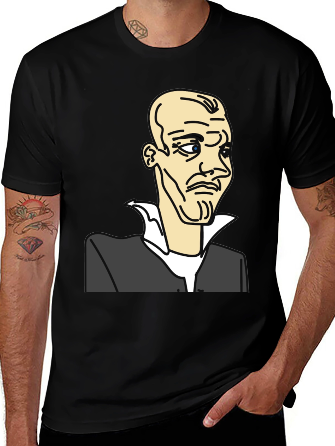Cartoon Portrait Graphic Tee - Mens Black T-Shirt