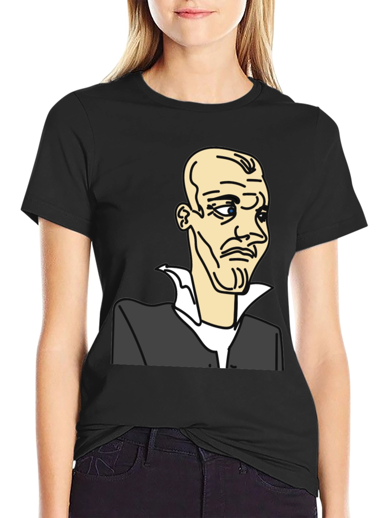 Cartoon Portrait Graphic Tee - Mens Black T-Shirt